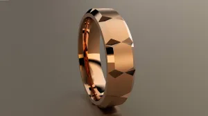 Brushed Rose Gold 6mm Beveled Edge and Faceted Wedding Band
