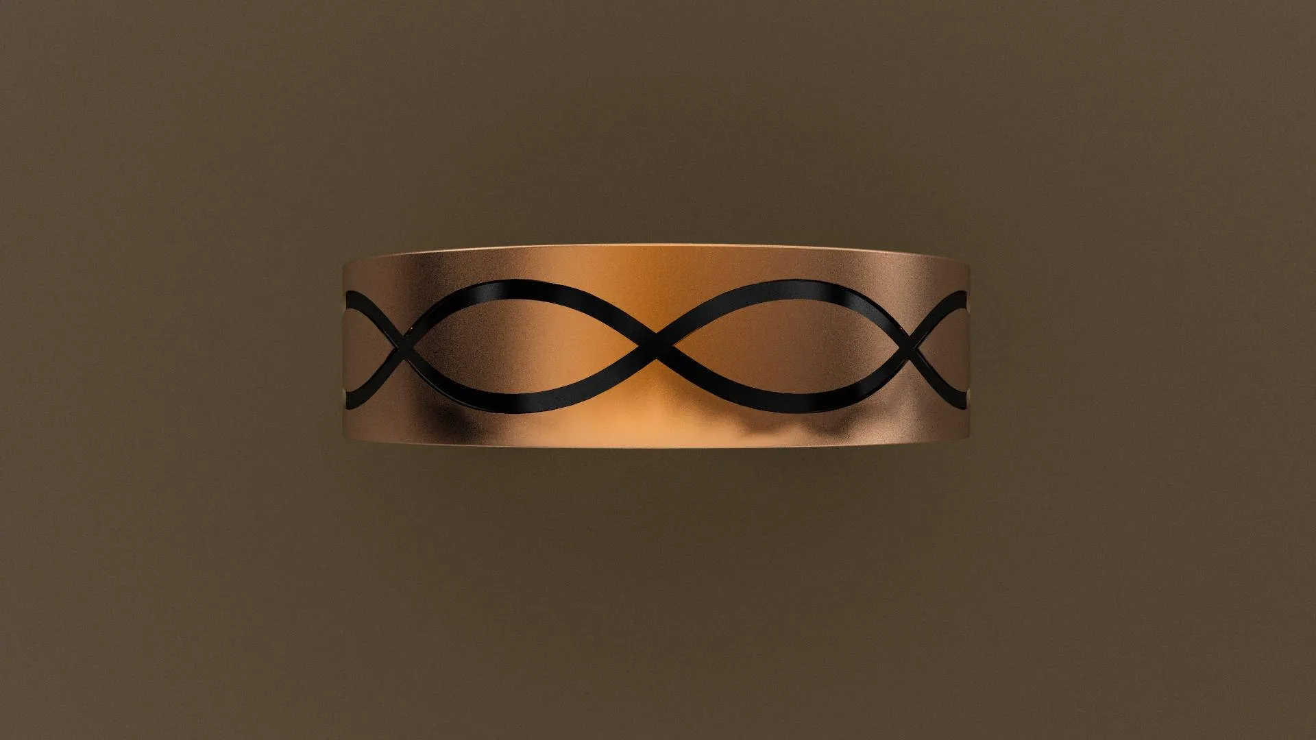 Brushed Rose Gold 6mm Infinity Black Groove Wedding Band
