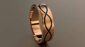 Brushed Rose Gold 6mm Infinity Black Groove Wedding Band