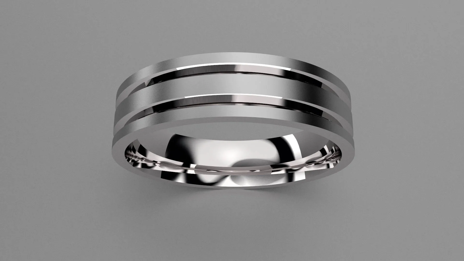 Brushed Sterling Silver 6mm Double V Groove Wedding Band
