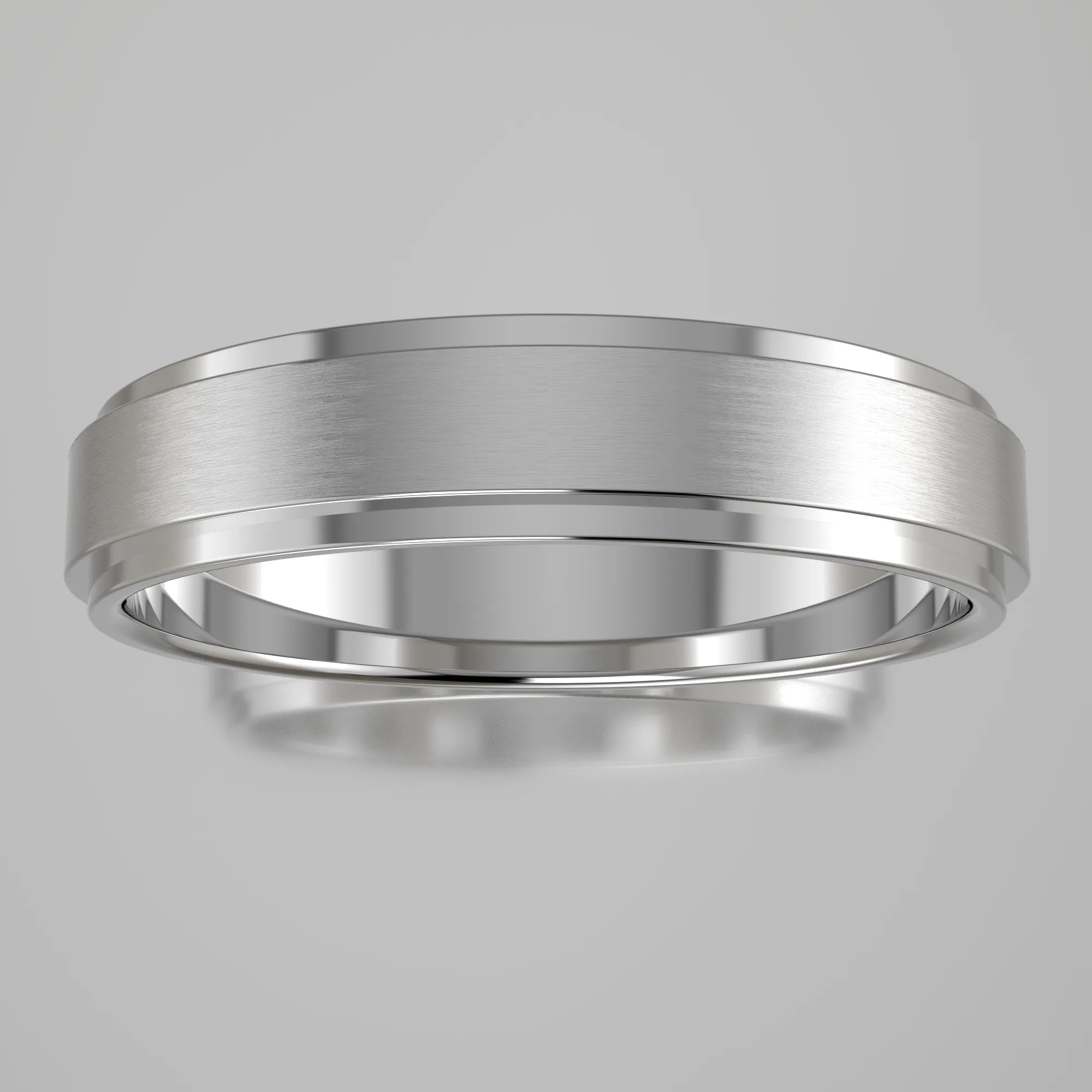 Brushed White Gold 4mm Step Edge Wedding Band