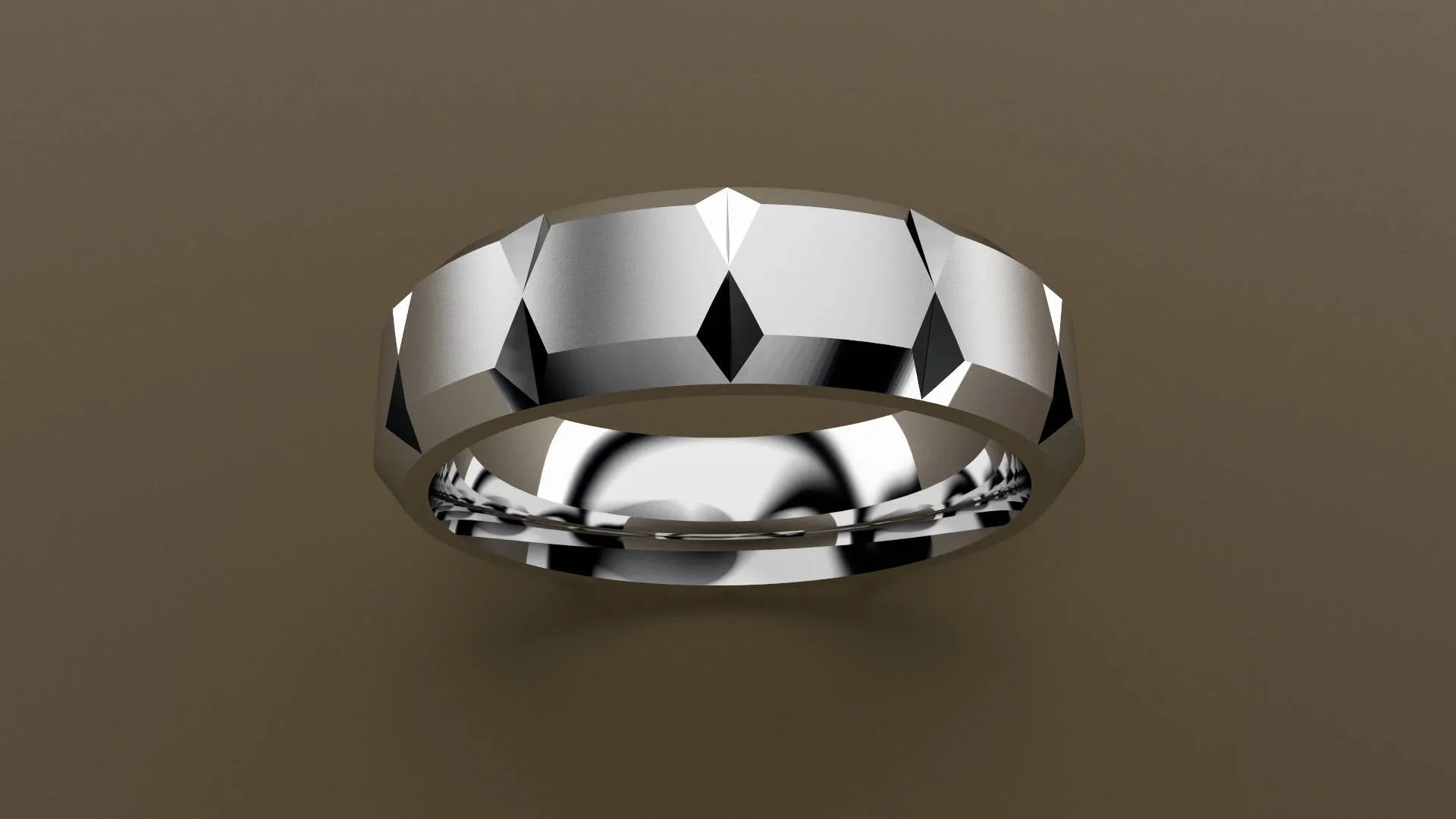 Brushed White Gold 6mm Beveled Edge with Facets Wedding Band