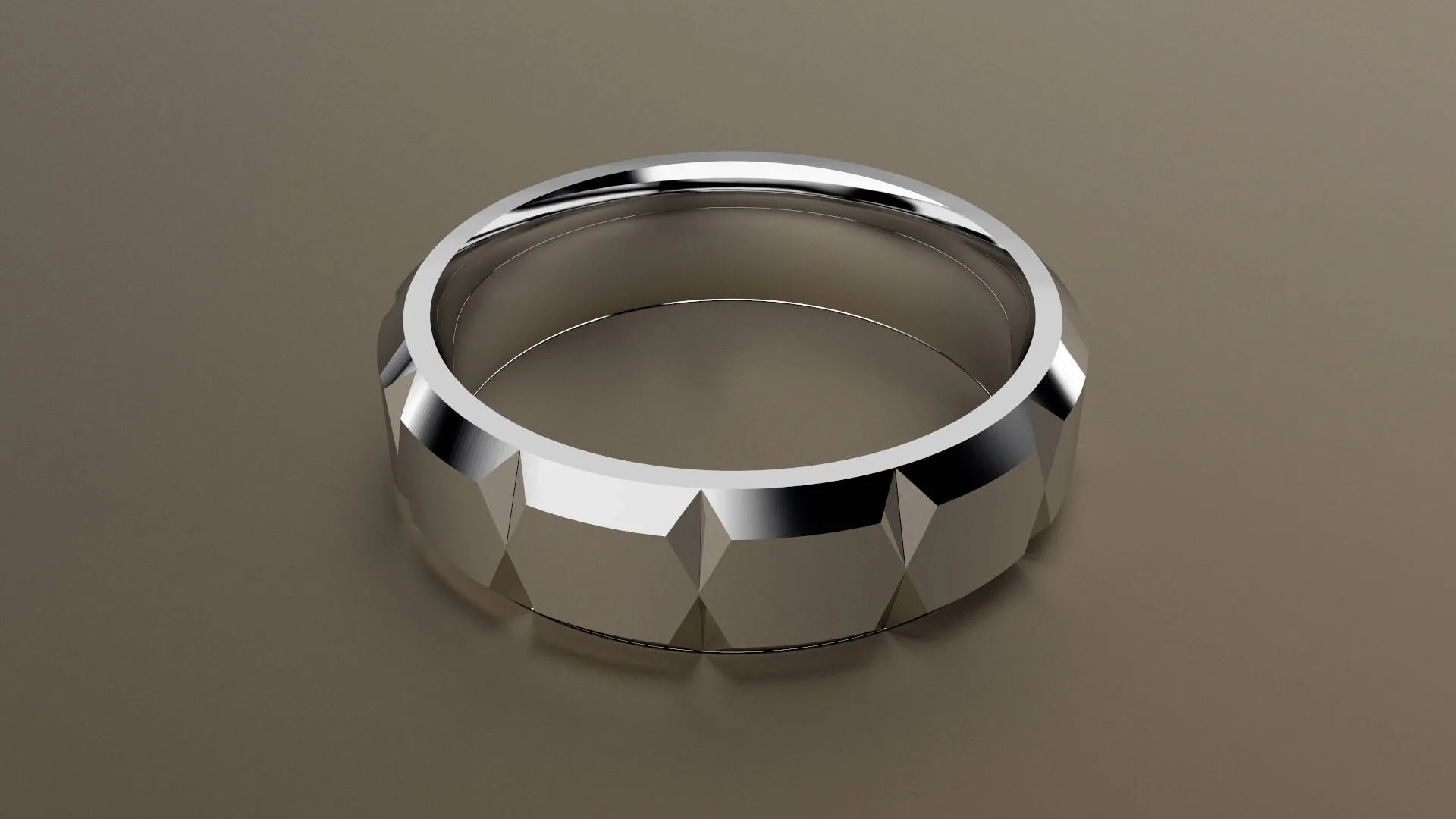 Brushed White Gold 6mm Beveled Edge with Facets Wedding Band