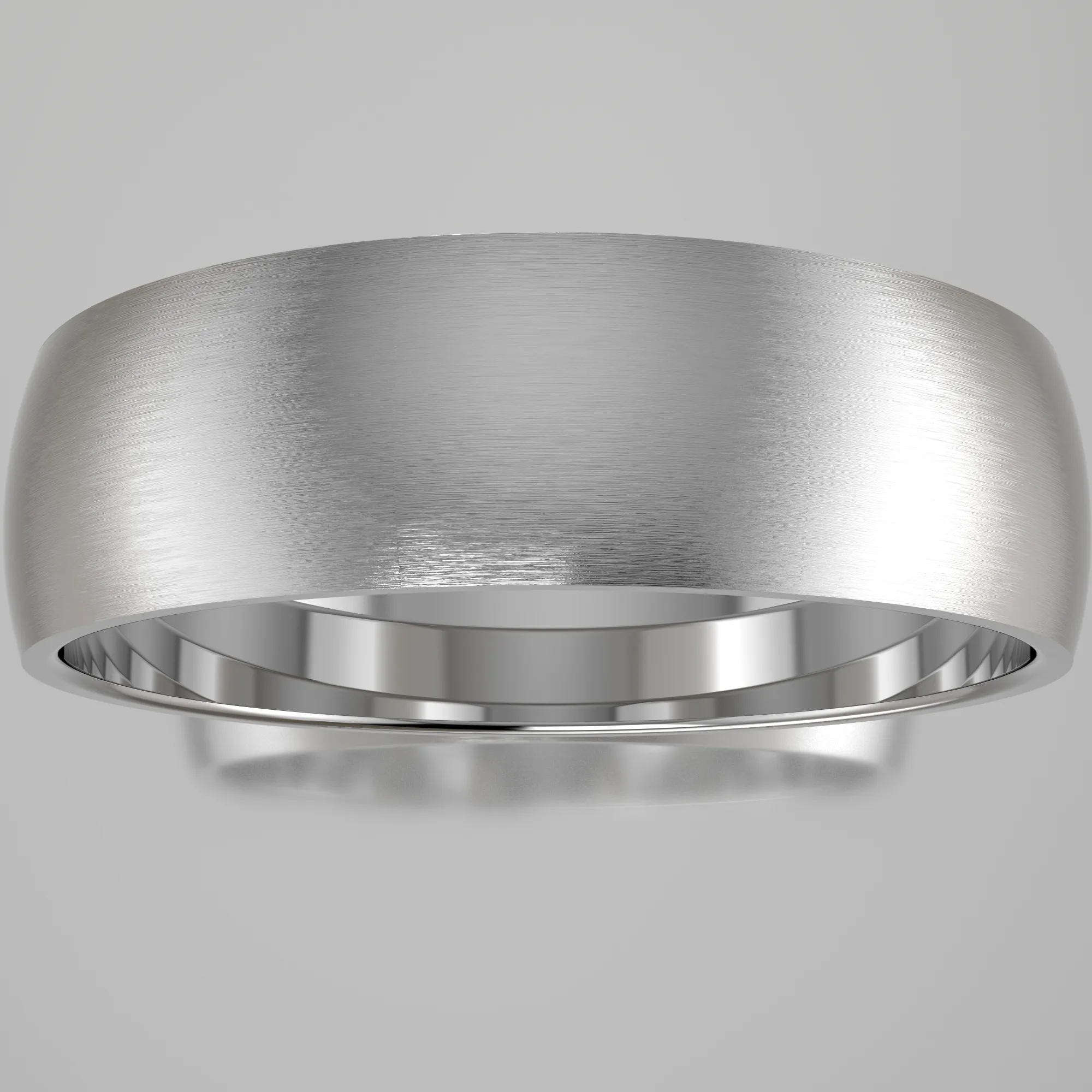 Brushed White Gold 6mm Domed Wedding Band