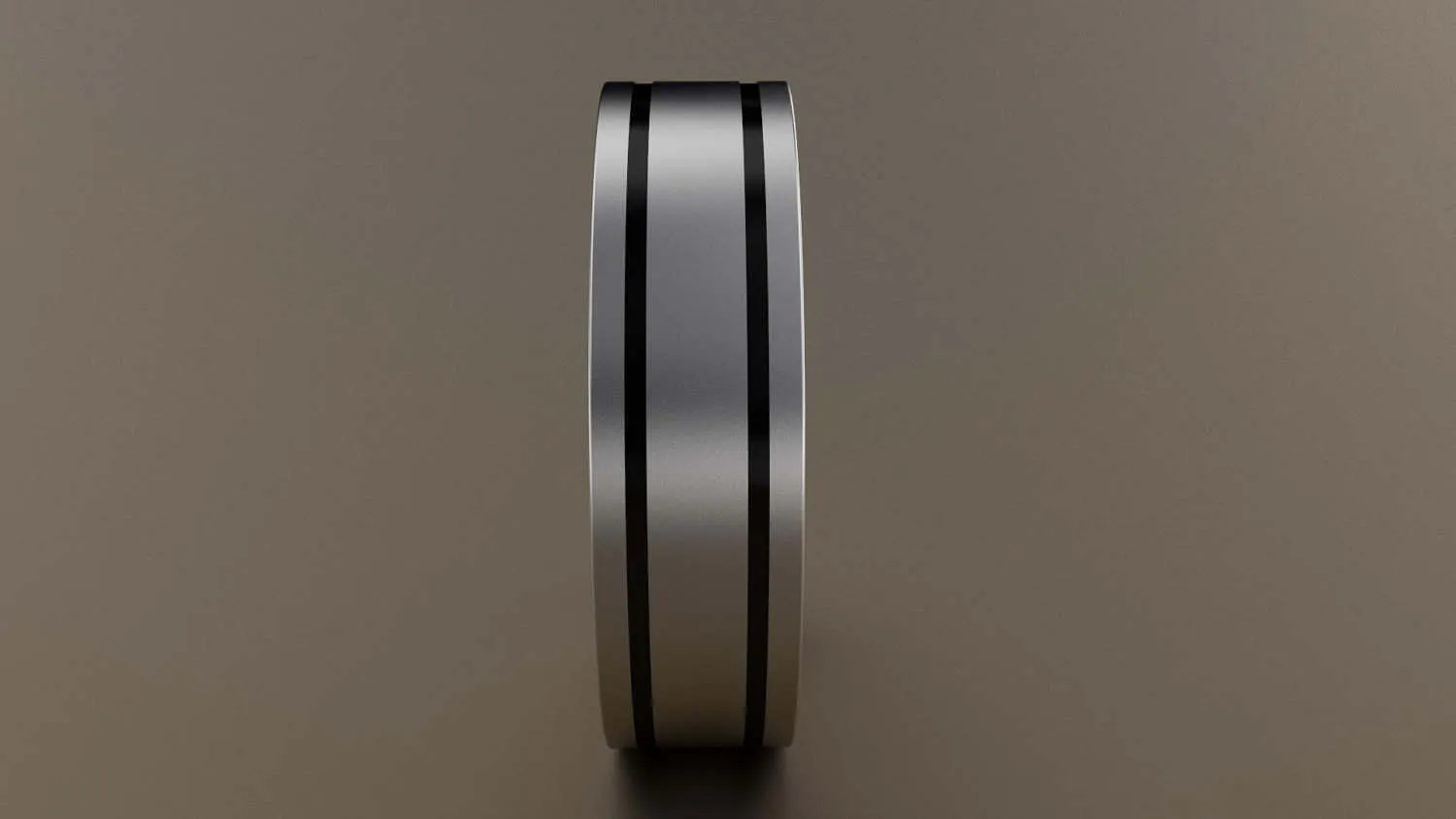 Brushed White Gold 6mm Double Black Groove Wedding Band