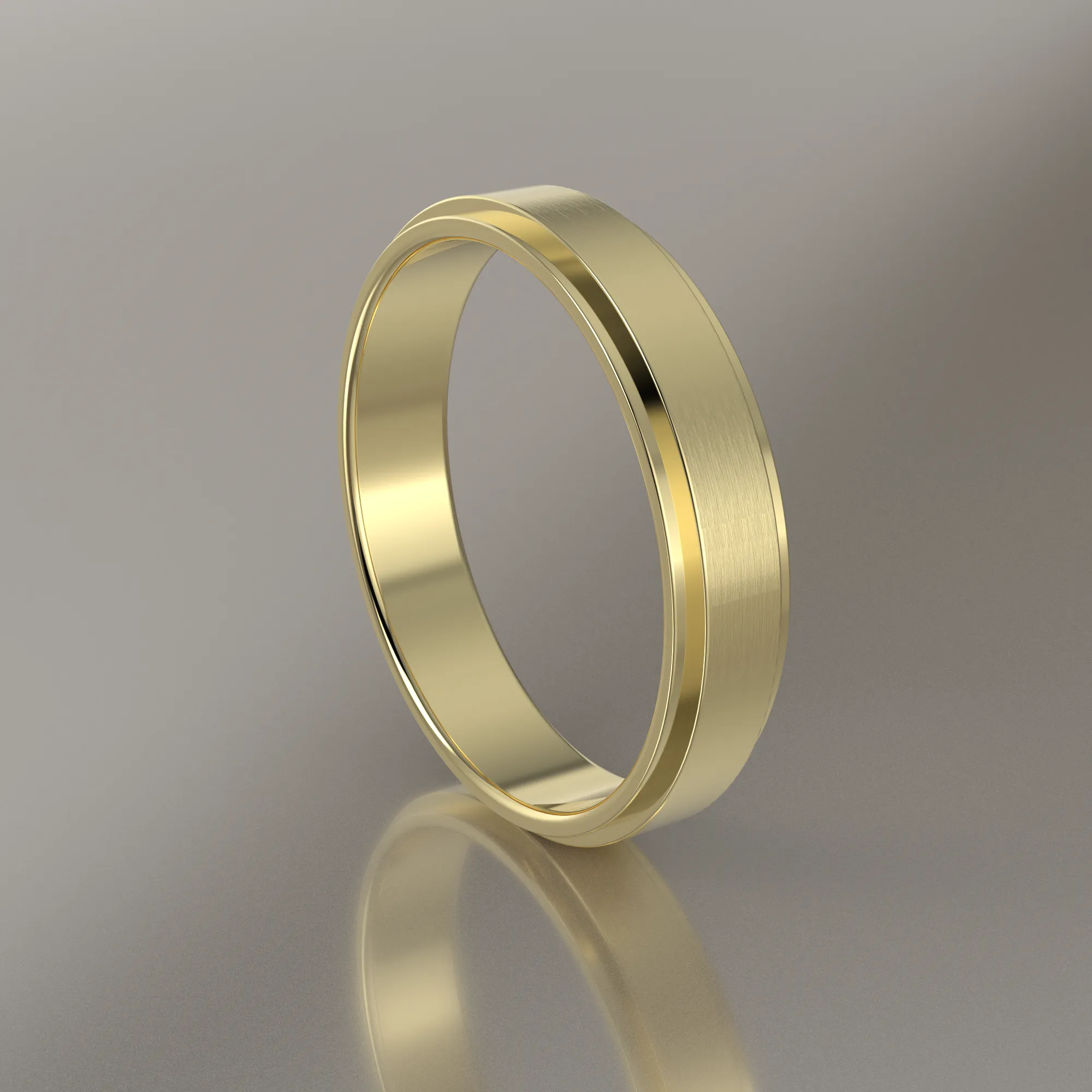 Brushed Yellow Gold 4mm Step Edge Wedding Band
