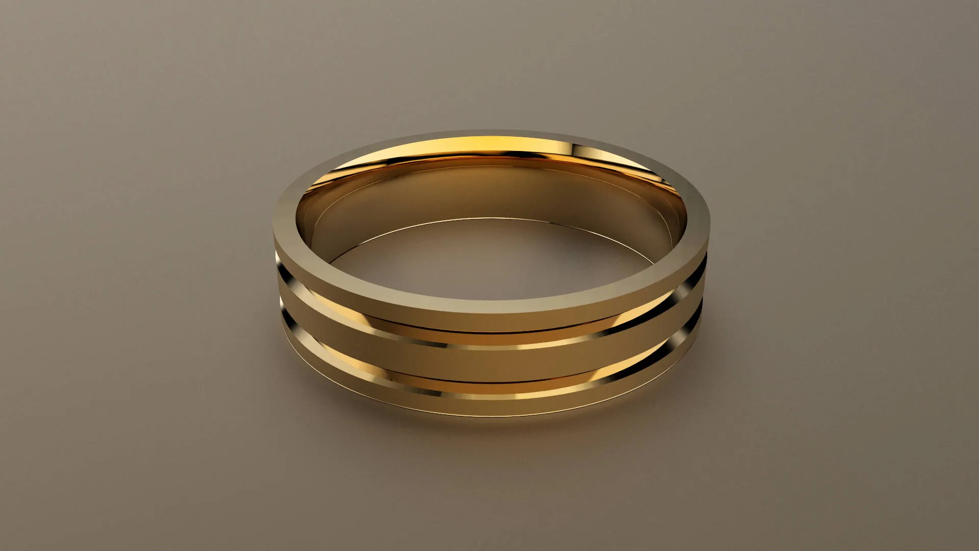 Brushed Yellow Gold 6mm Double V Groove Wedding Band