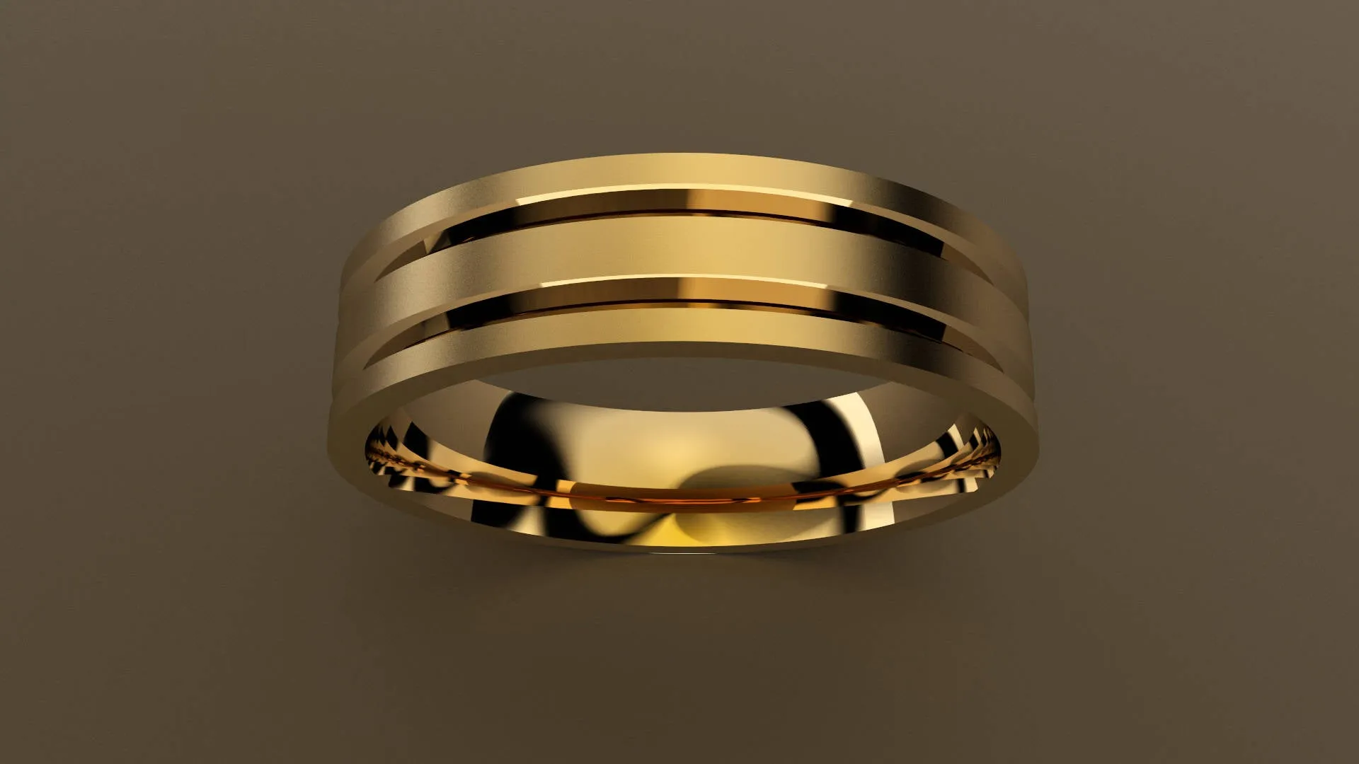 Brushed Yellow Gold 6mm Double V Groove Wedding Band