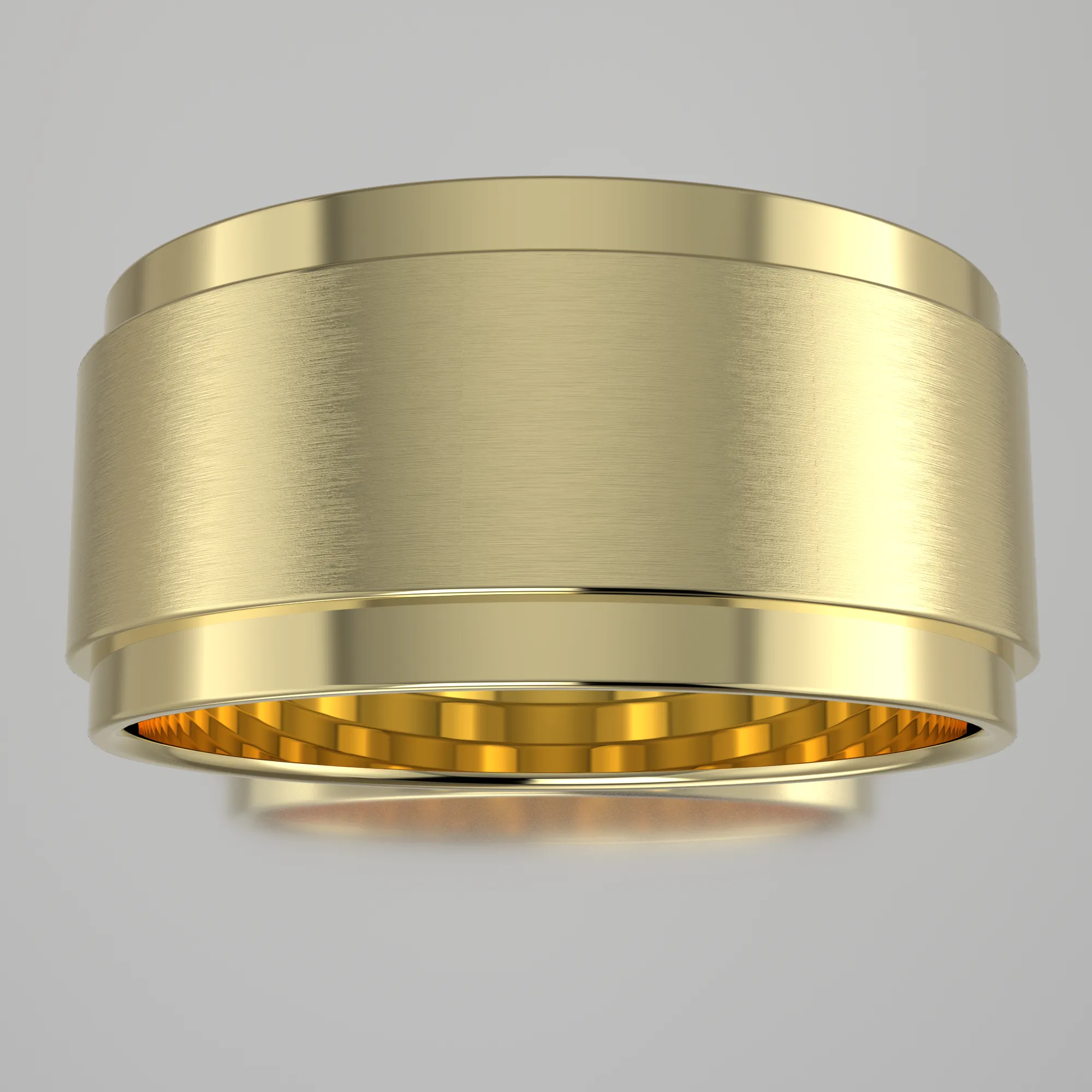 Brushed Yellow Gold 9mm Step Edge Wedding Band