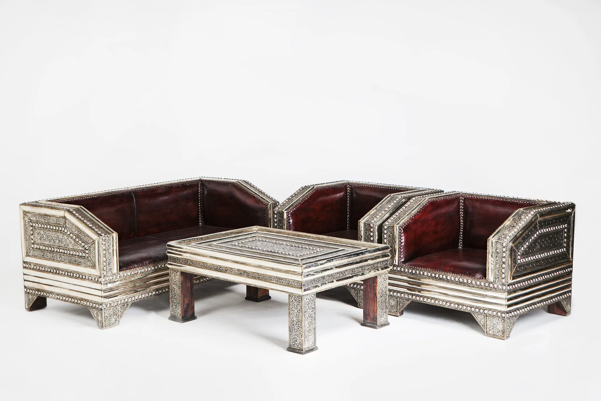 Brutalist style Silver & bronze with Genuine Leather Living Room