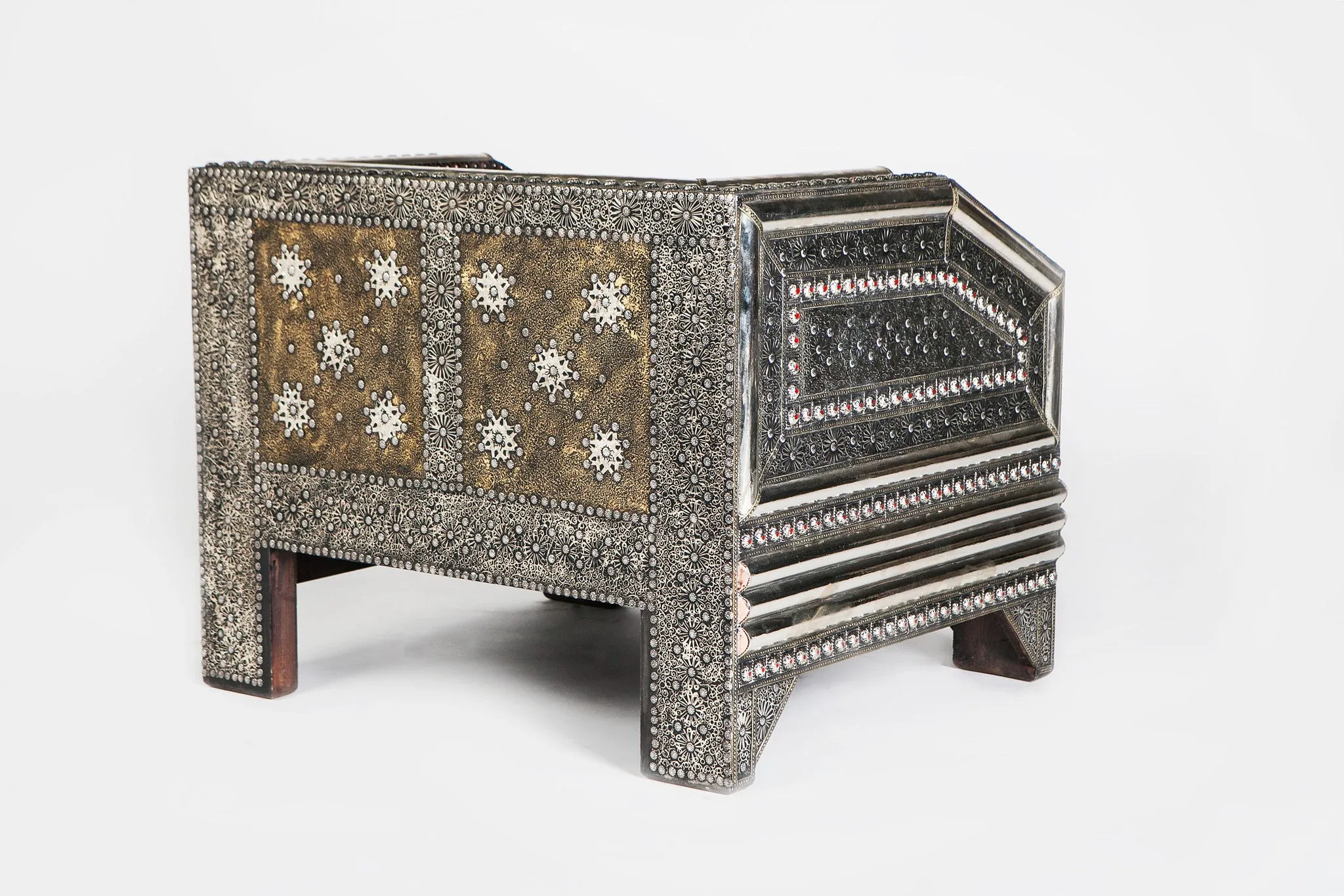 Brutalist style Silver & bronze with Genuine Leather Living Room