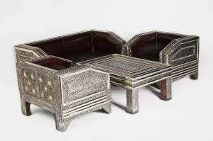 Brutalist style Silver & bronze with Genuine Leather Living Room