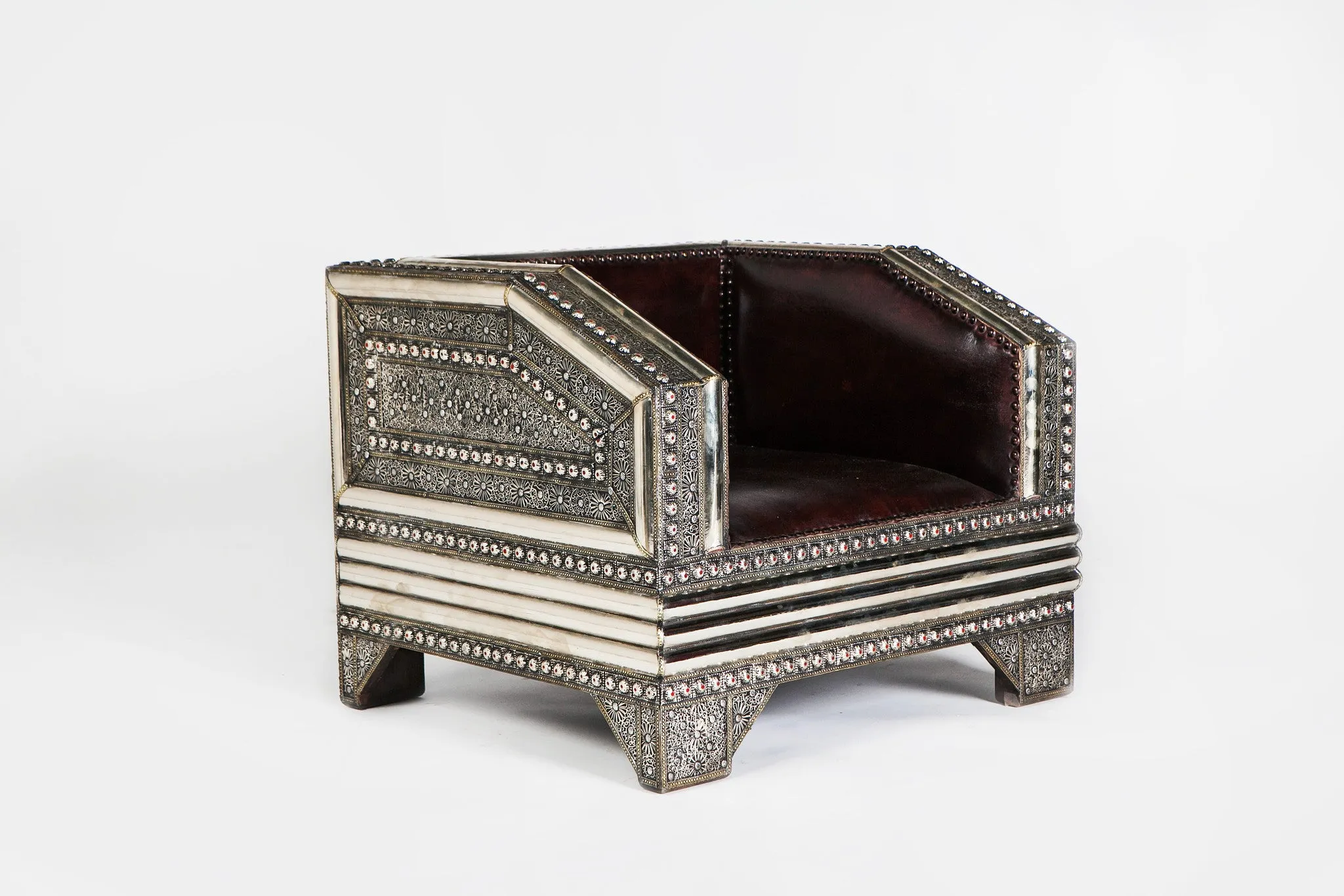 Brutalist style Silver & bronze with Genuine Leather Living Room