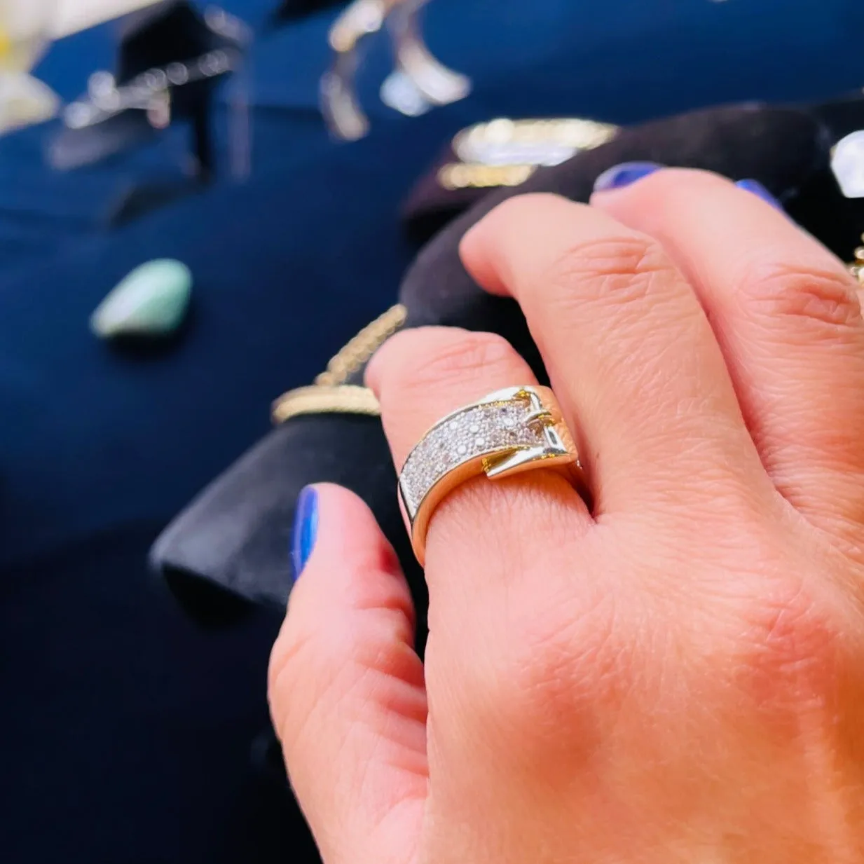Buckle Ring with Pave Diamonds