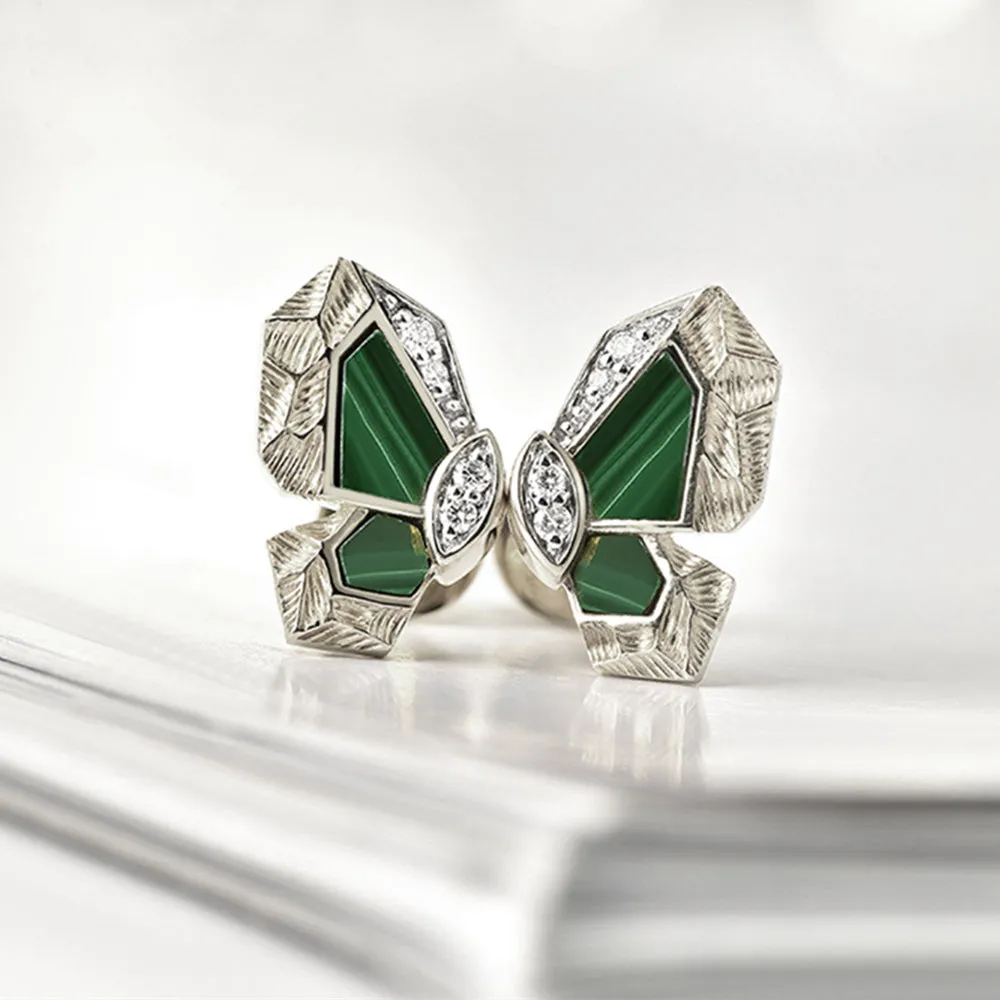 Butterfly Stud Earrings with Green Malachite or Mother of Pearl