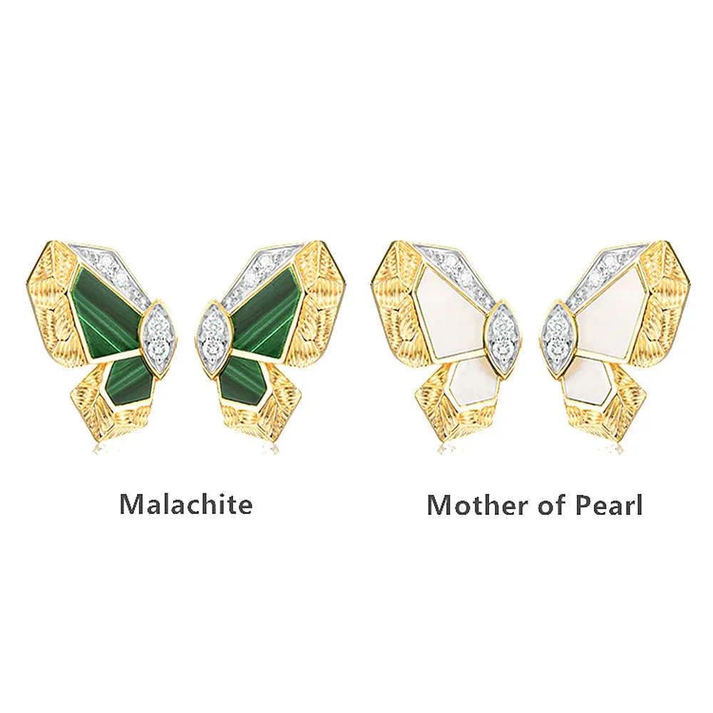 Butterfly Stud Earrings with Green Malachite or Mother of Pearl