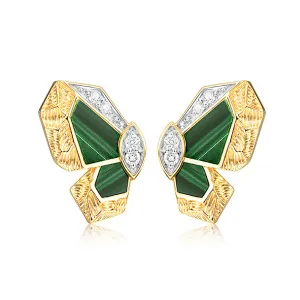 Butterfly Stud Earrings with Green Malachite or Mother of Pearl