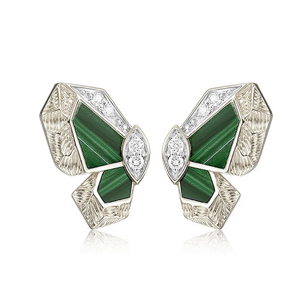 Butterfly Stud Earrings with Green Malachite or Mother of Pearl
