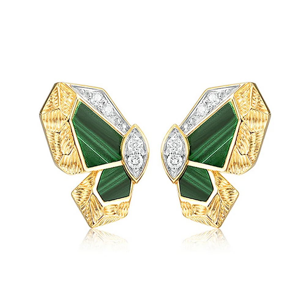 Butterfly Stud Earrings with Green Malachite or Mother of Pearl