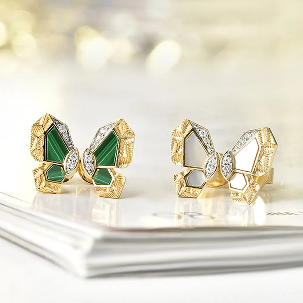 Butterfly Stud Earrings with Green Malachite or Mother of Pearl