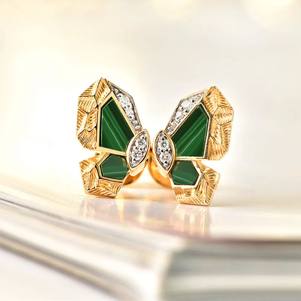 Butterfly Stud Earrings with Green Malachite or Mother of Pearl