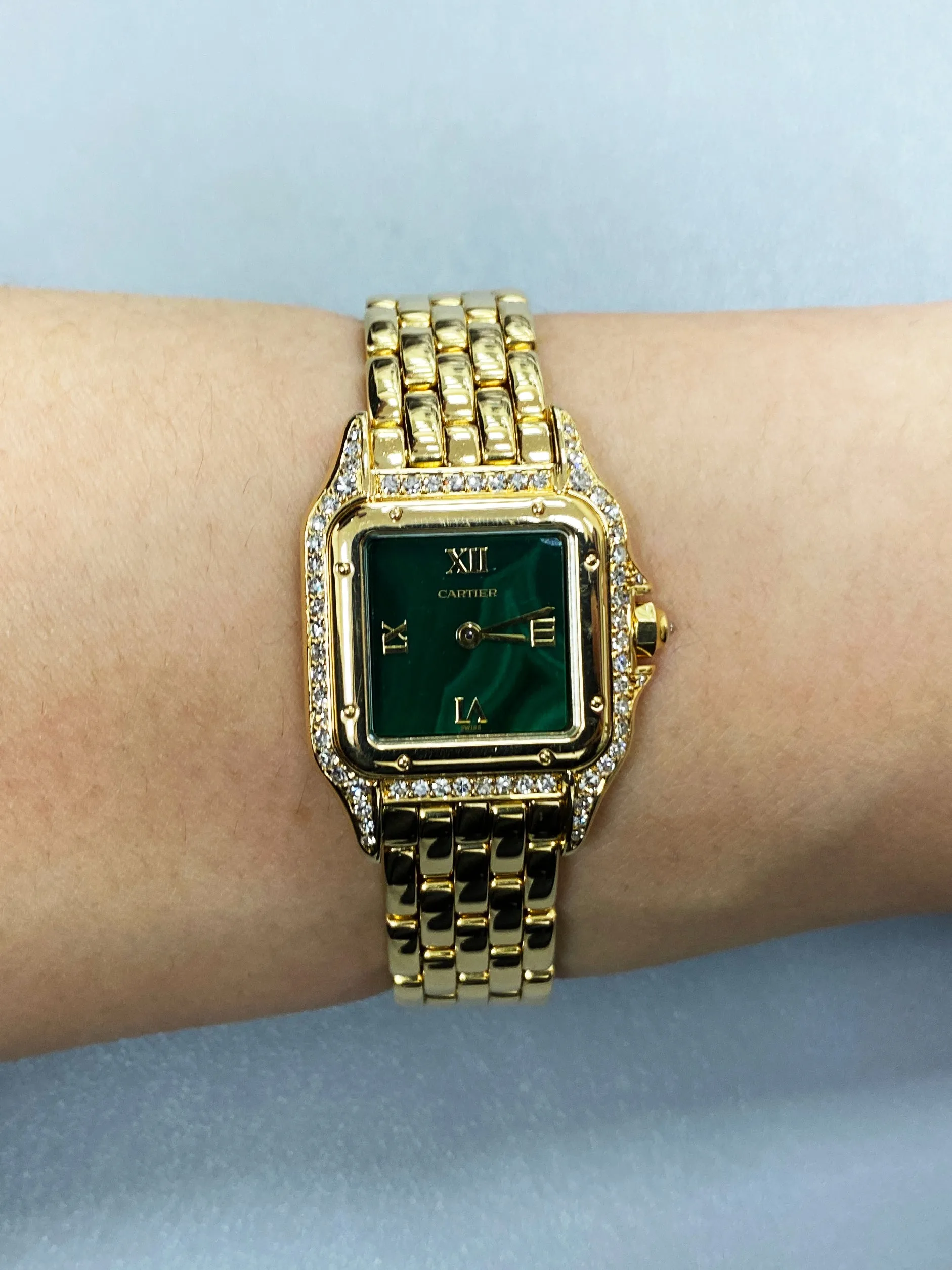 Cartier Panthere Diamond Factory Malachite Dial Ladies Watch