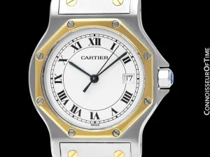 Cartier Santos Octagon Mens Midsize Unisex Quartz Stainless Steel & 18K Gold Watch - Papers & Boxes