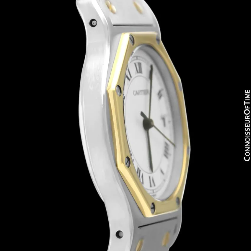 Cartier Santos Octagon Mens Midsize Unisex Quartz Stainless Steel & 18K Gold Watch - Papers & Boxes