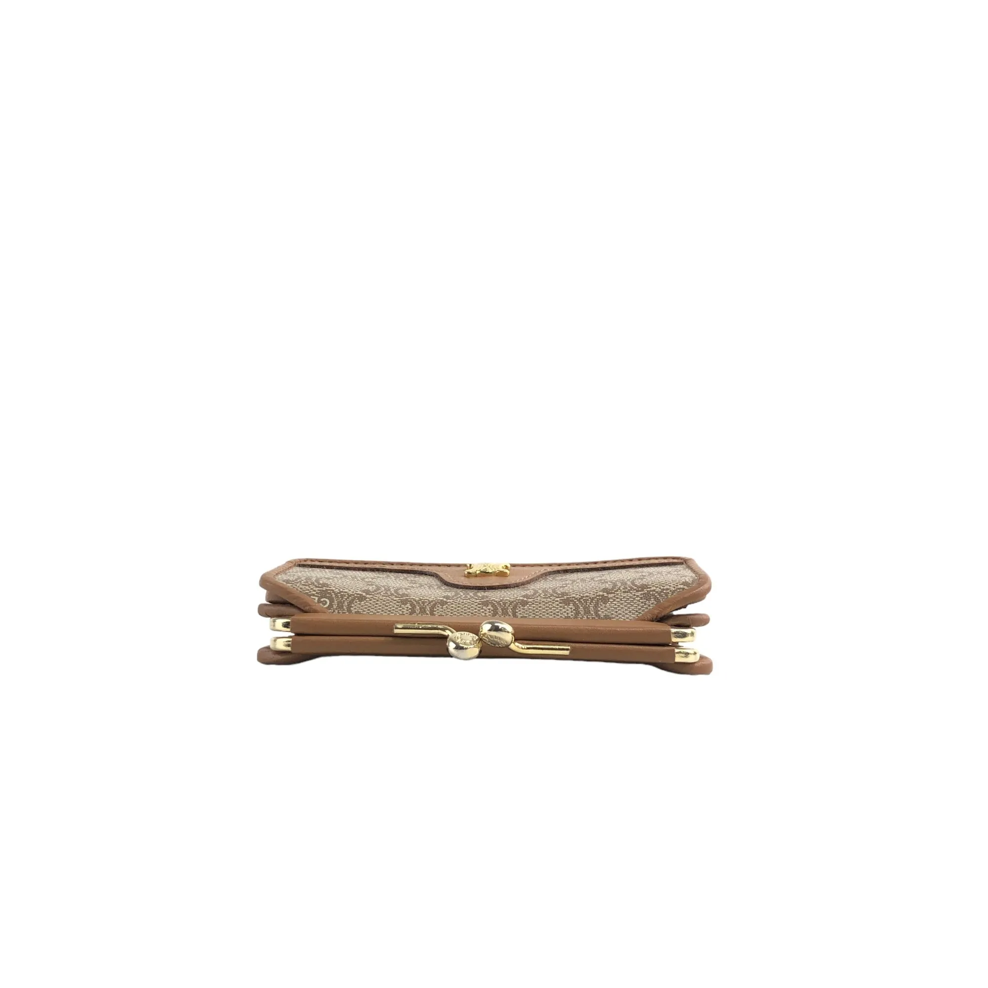 CELINE Macadam Blason Metal Clasp Folded Wallet Beige Vintage 3i5z8g