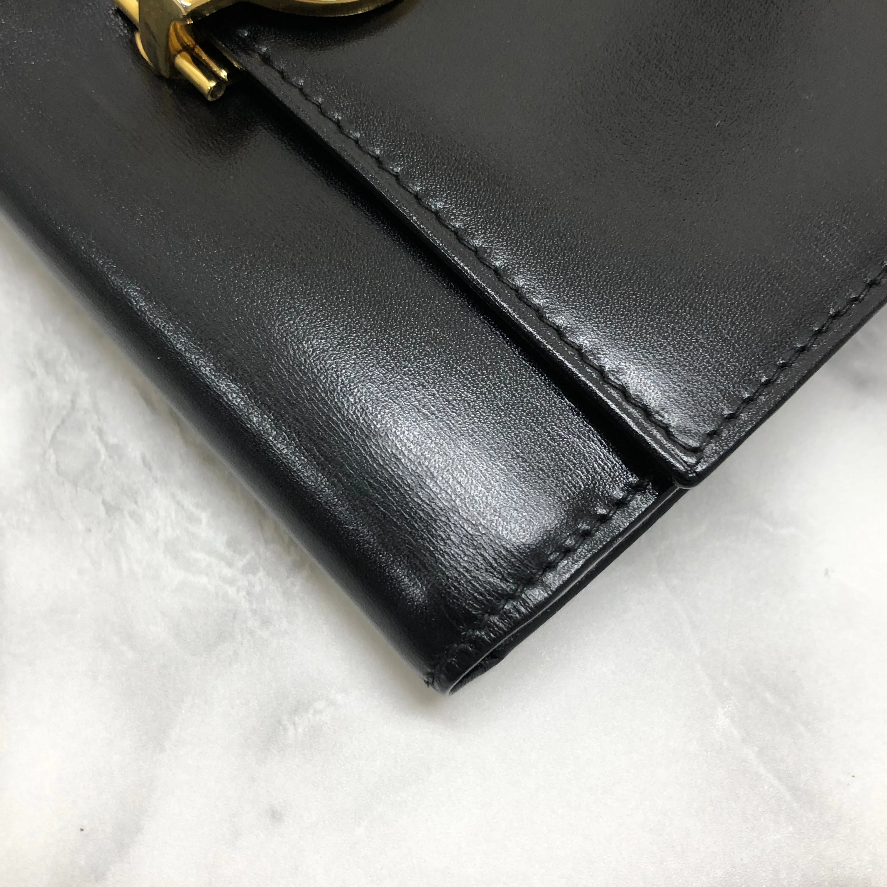 CELINE Starball Leather Trifold Wallet Black Vintage 7j572s