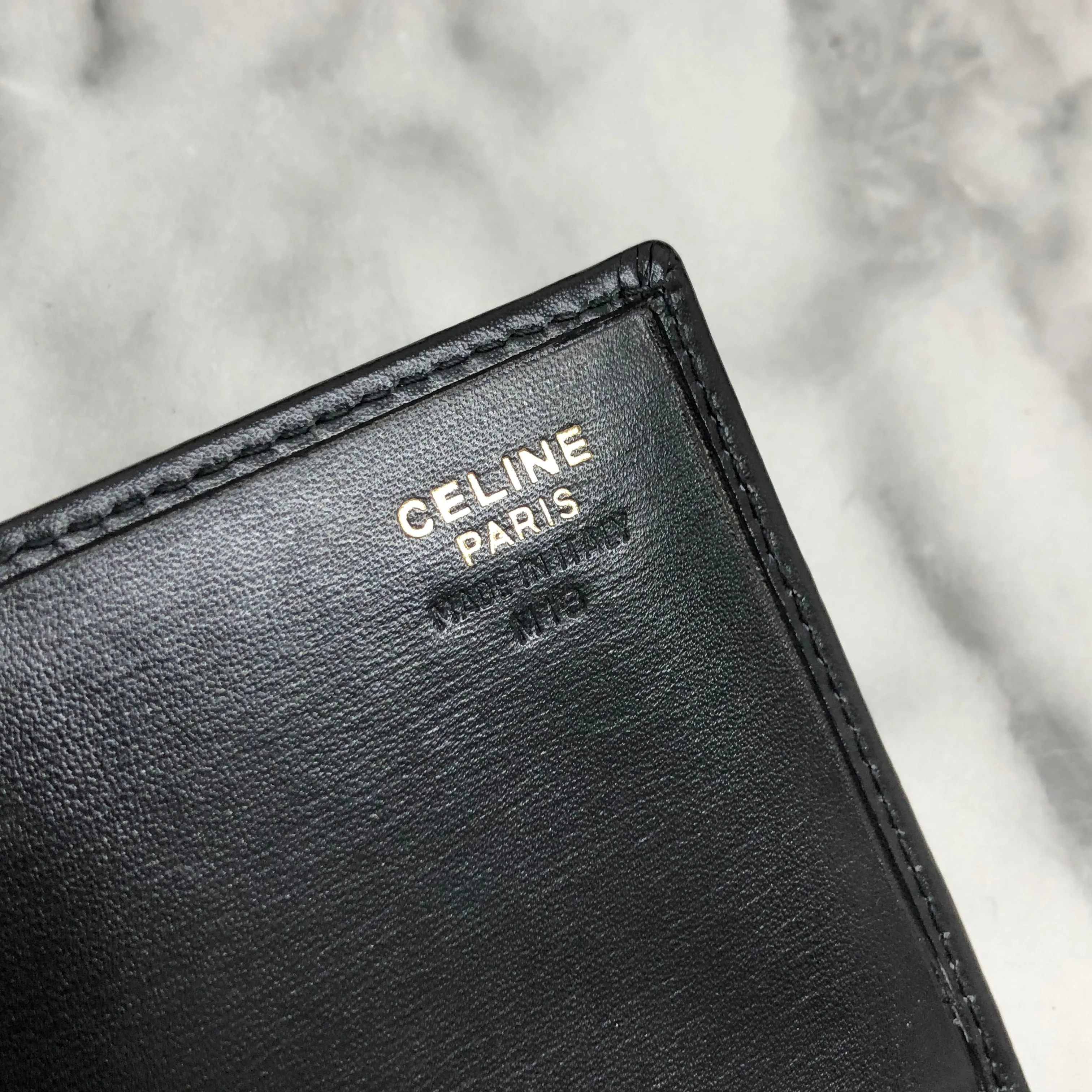 CELINE Starball Leather Trifold Wallet Black Vintage 7j572s