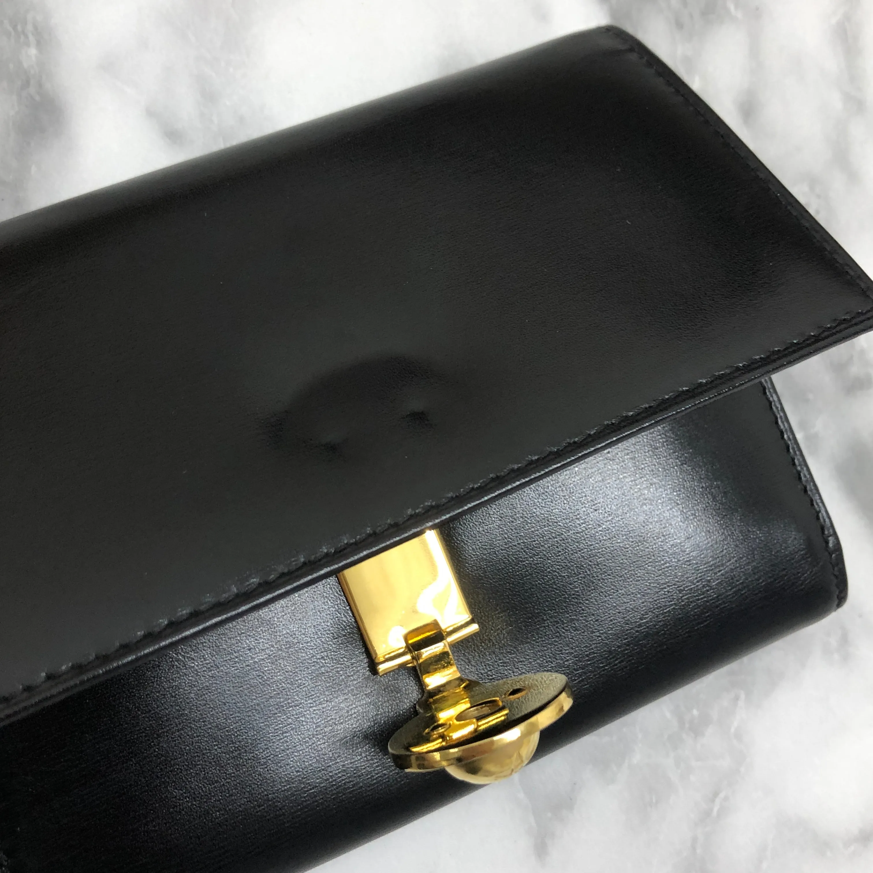CELINE Starball Leather Trifold Wallet Black Vintage 7j572s