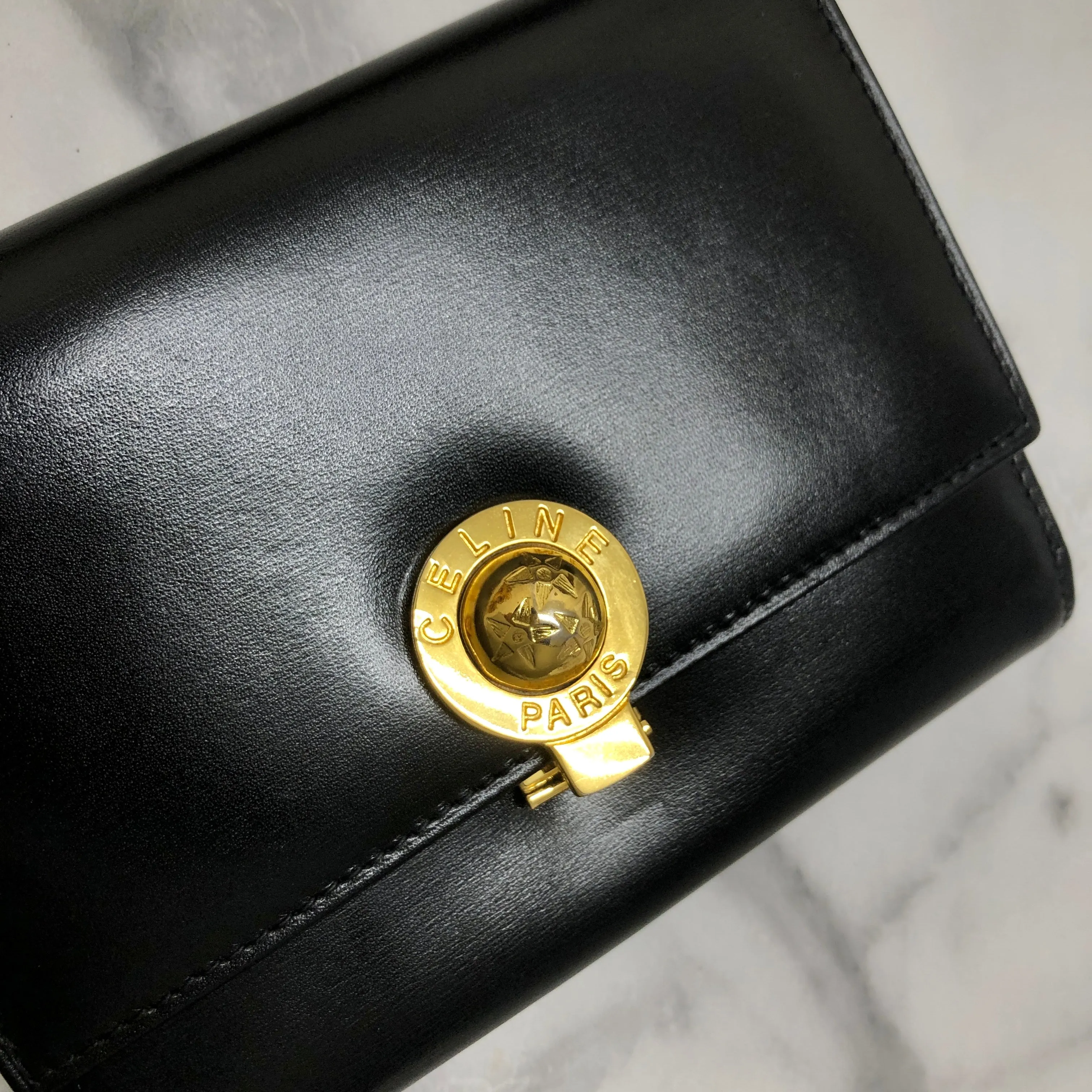 CELINE Starball Leather Trifold Wallet Black Vintage 7j572s