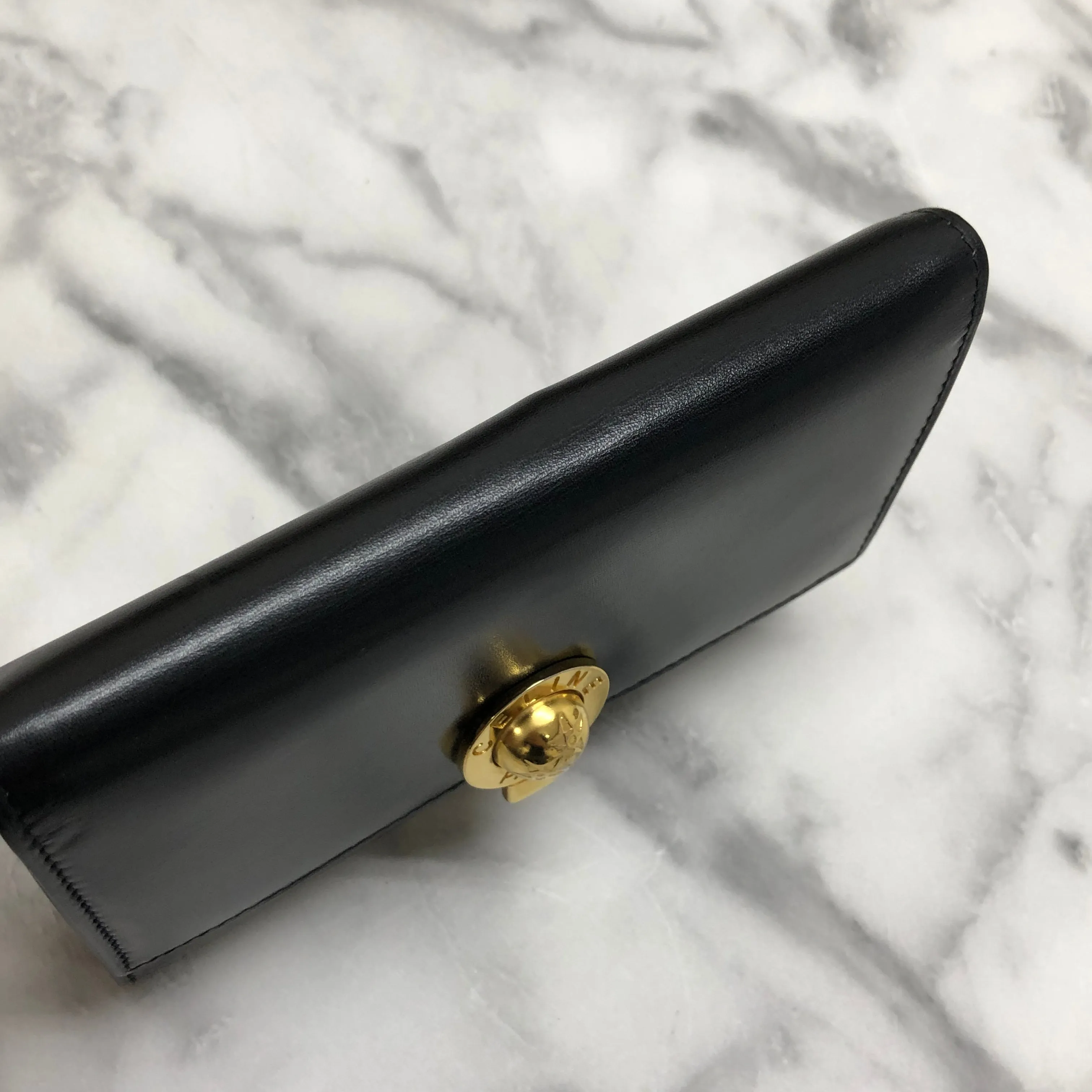 CELINE Starball Leather Trifold Wallet Black Vintage 7j572s