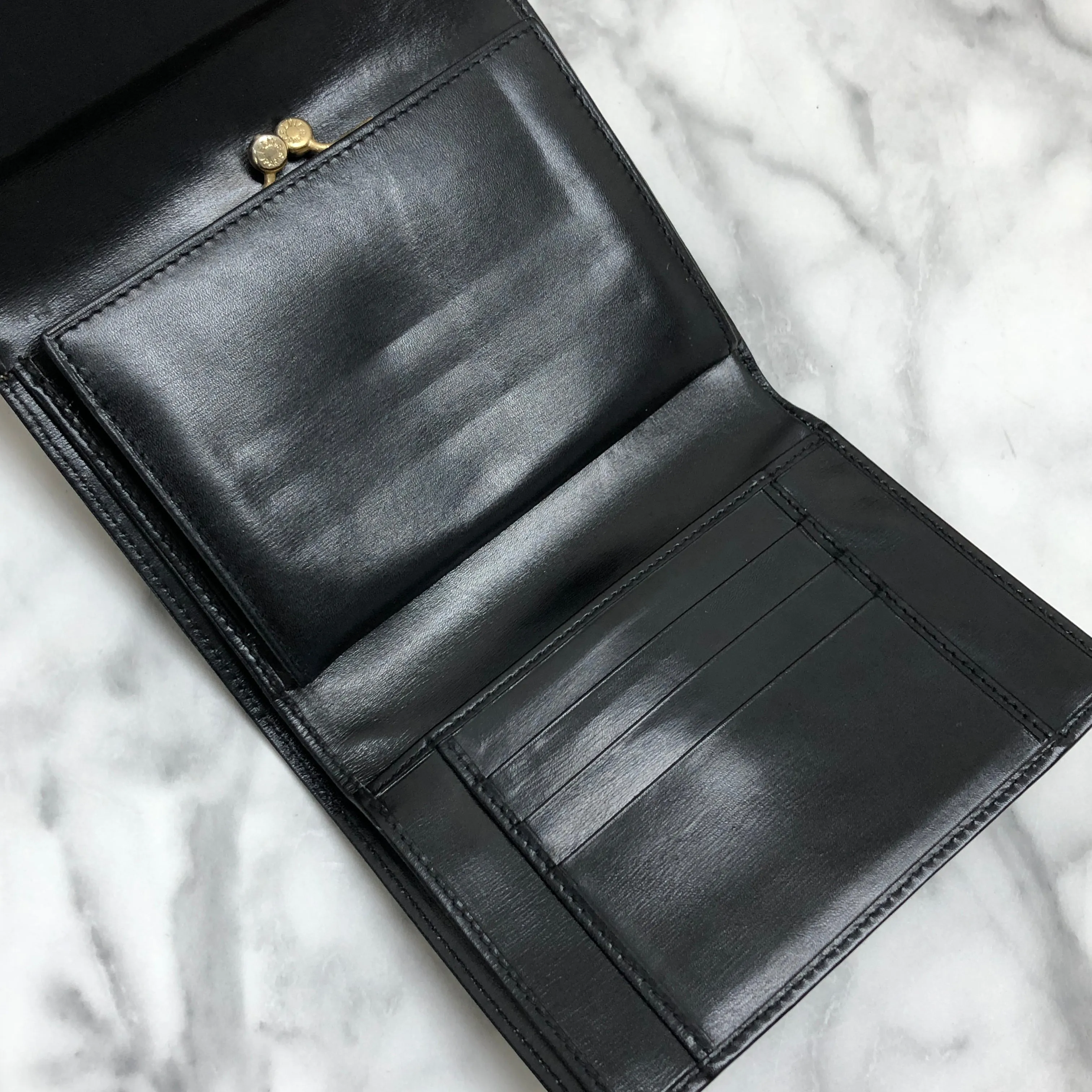 CELINE Starball Leather Trifold Wallet Black Vintage 7j572s