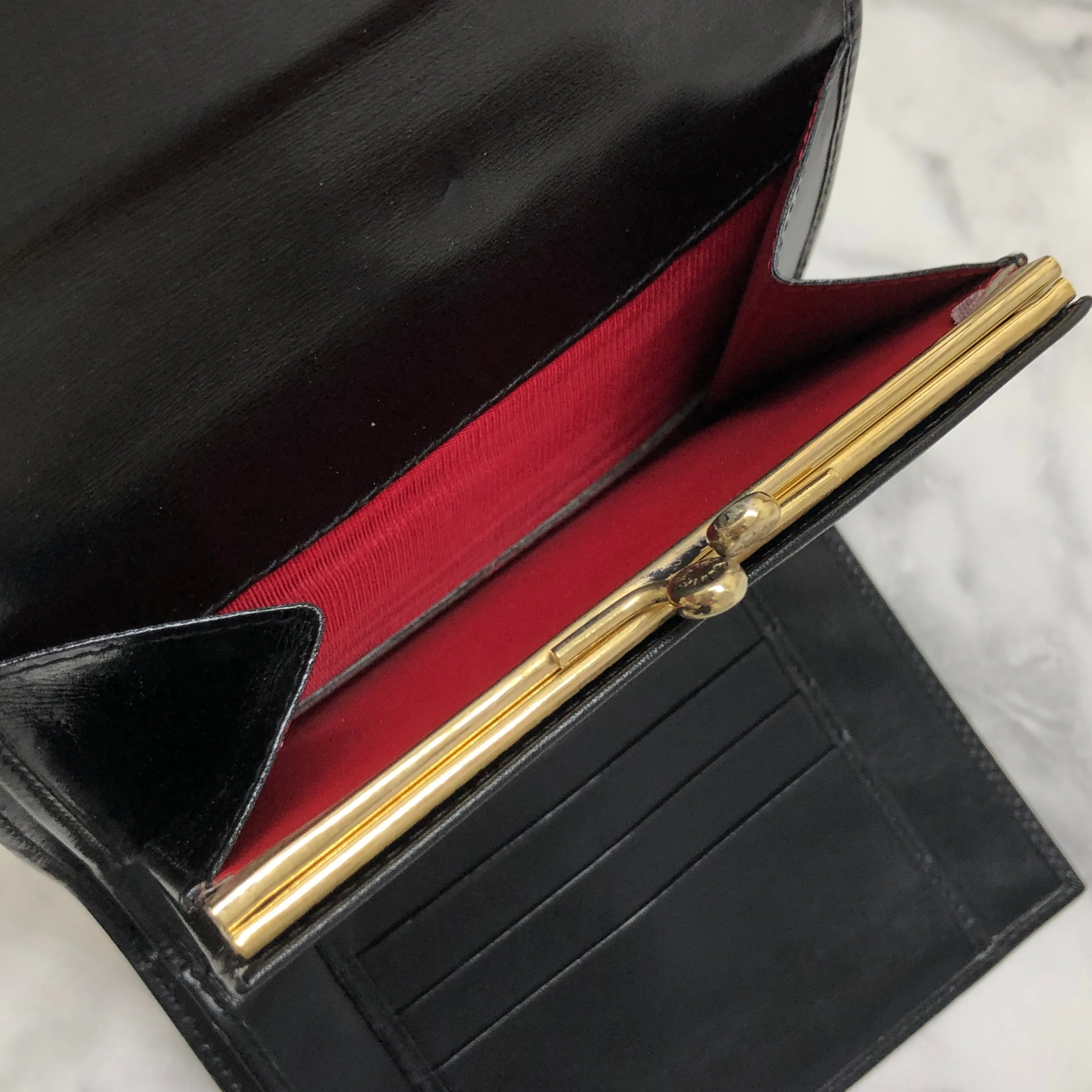 CELINE Starball Leather Trifold Wallet Black Vintage 7j572s