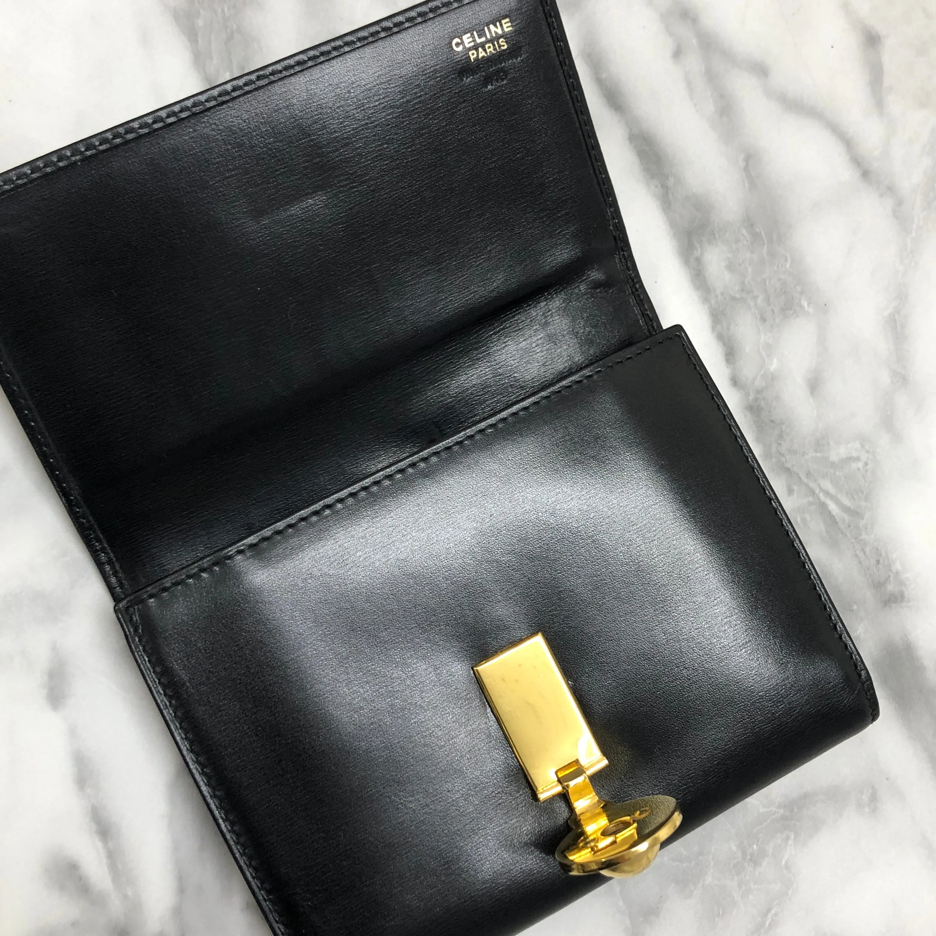 CELINE Starball Leather Trifold Wallet Black Vintage 7j572s