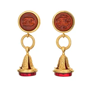 Chanel 1993 Vintage Earrings Long 2.5" Drops CC Logo Cherry Glass Autumn