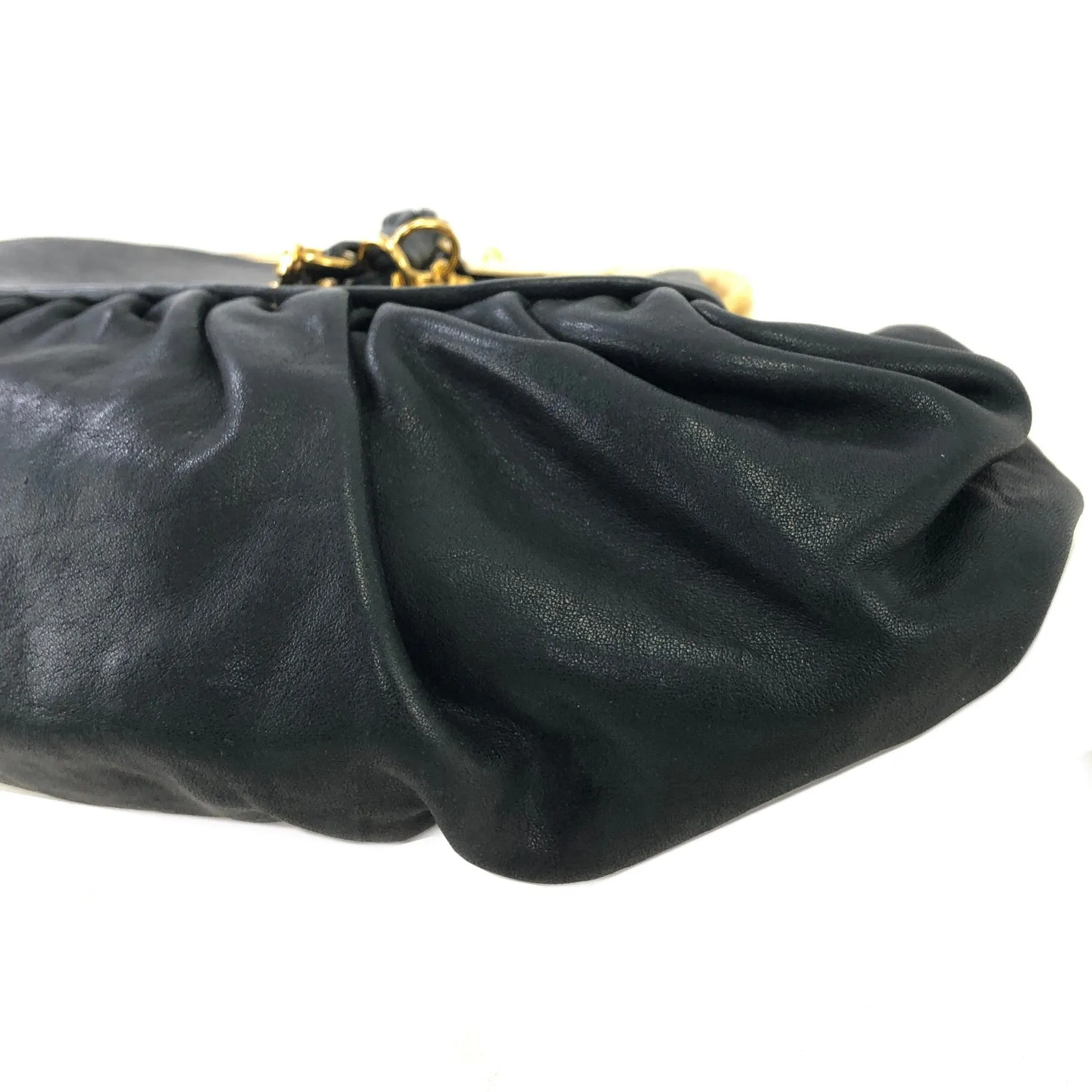 Christian Dior Logo Charm Metal Clasp Leather Pouch Black Vintage 4stjkz