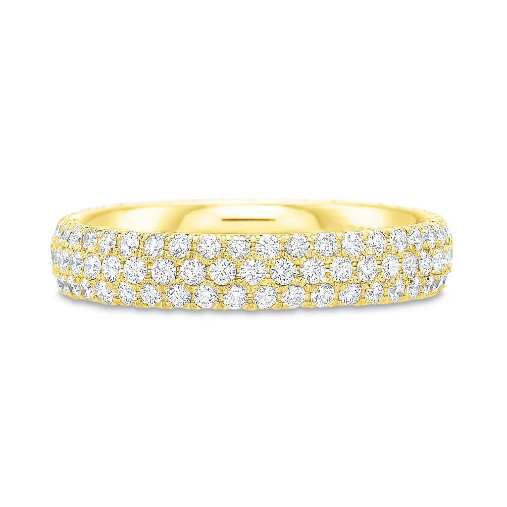 Classic Diamond 3 Row Pavé Yellow Gold Anniversary Band