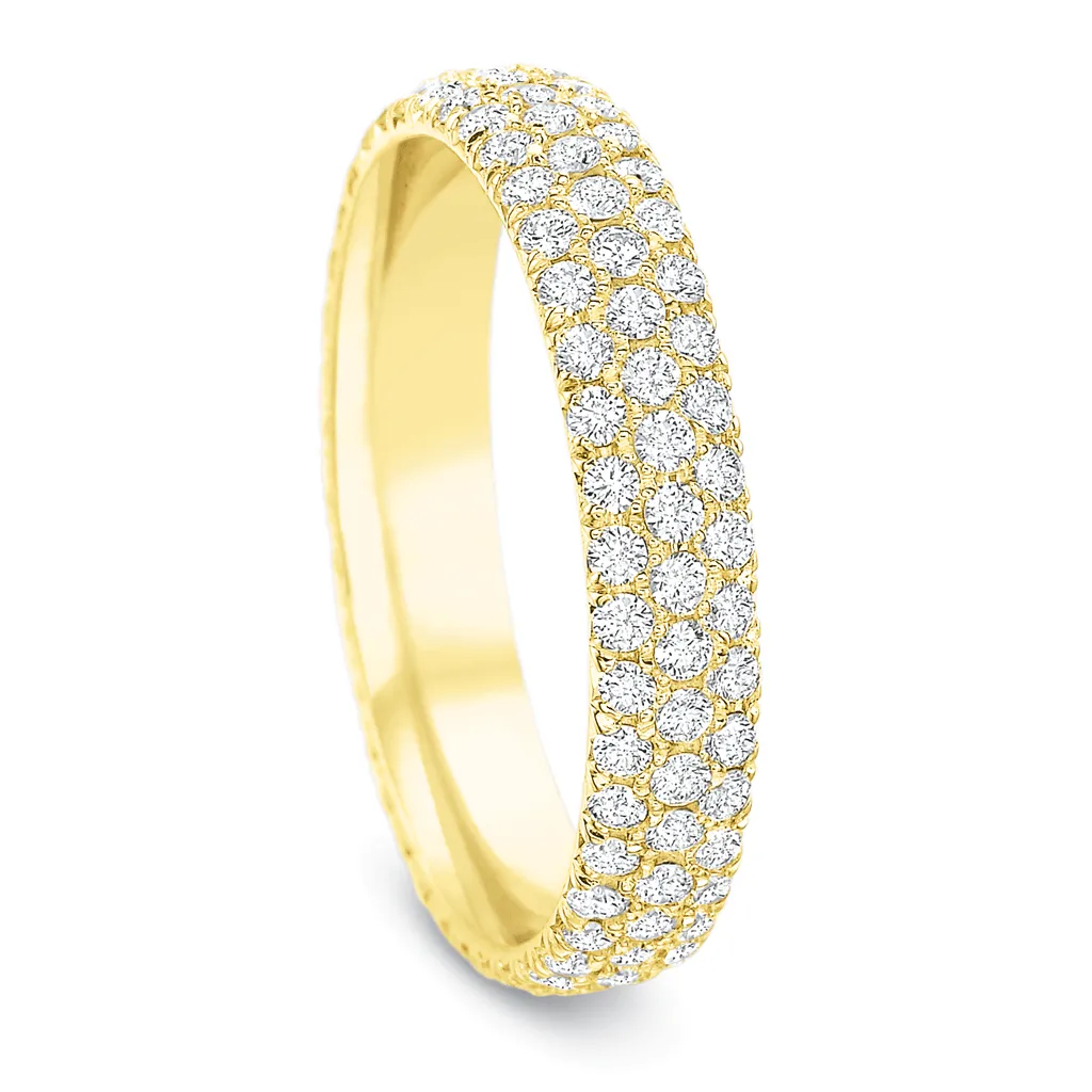 Classic Diamond 3 Row Pavé Yellow Gold Anniversary Band
