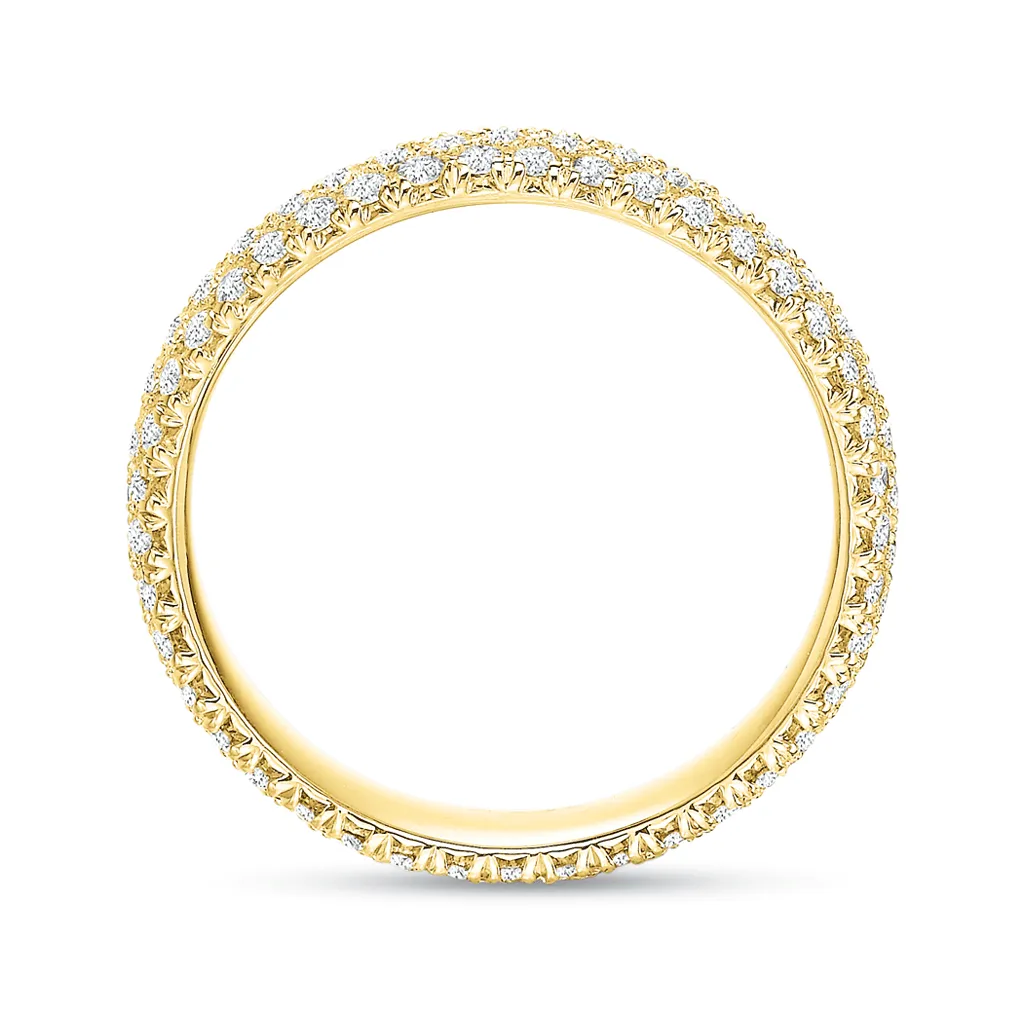 Classic Diamond 3 Row Pavé Yellow Gold Anniversary Band