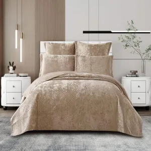 Cotton Co Berlin Queen Velvet Frost Reversible Luxury Quilt 5 Piece Beige BRG06