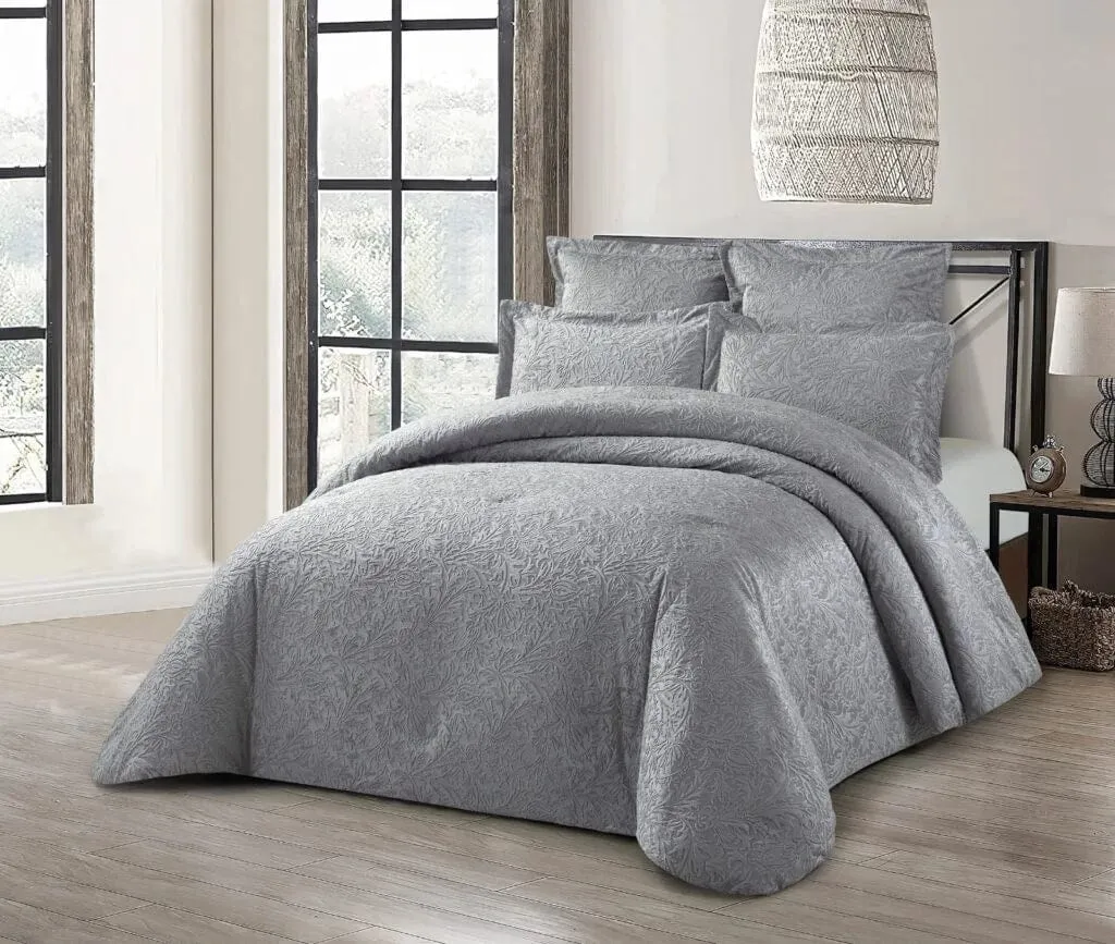 Cotton Co Florence Jacquard Comforter 5 Piece Queen Silver Fl08