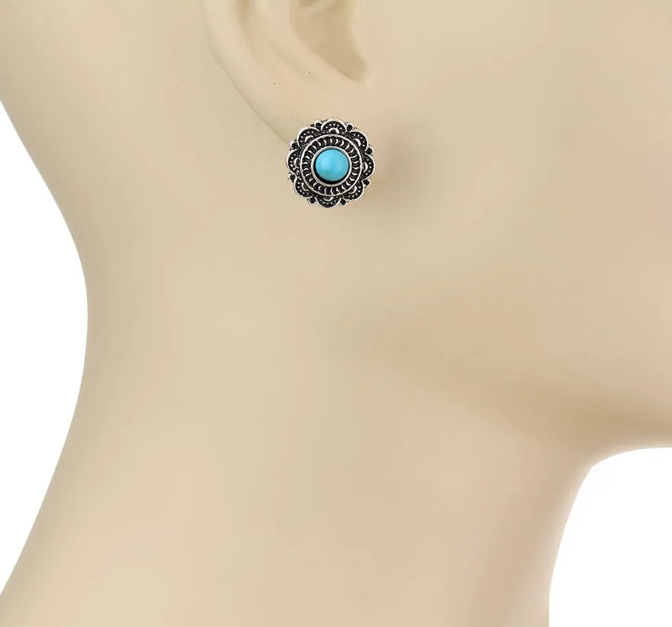 Cow Skull Concho Stud Earring Set - 3 pairs