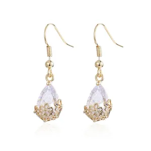 Crystal & 18K Gold-Plated Floral Drop Earrings