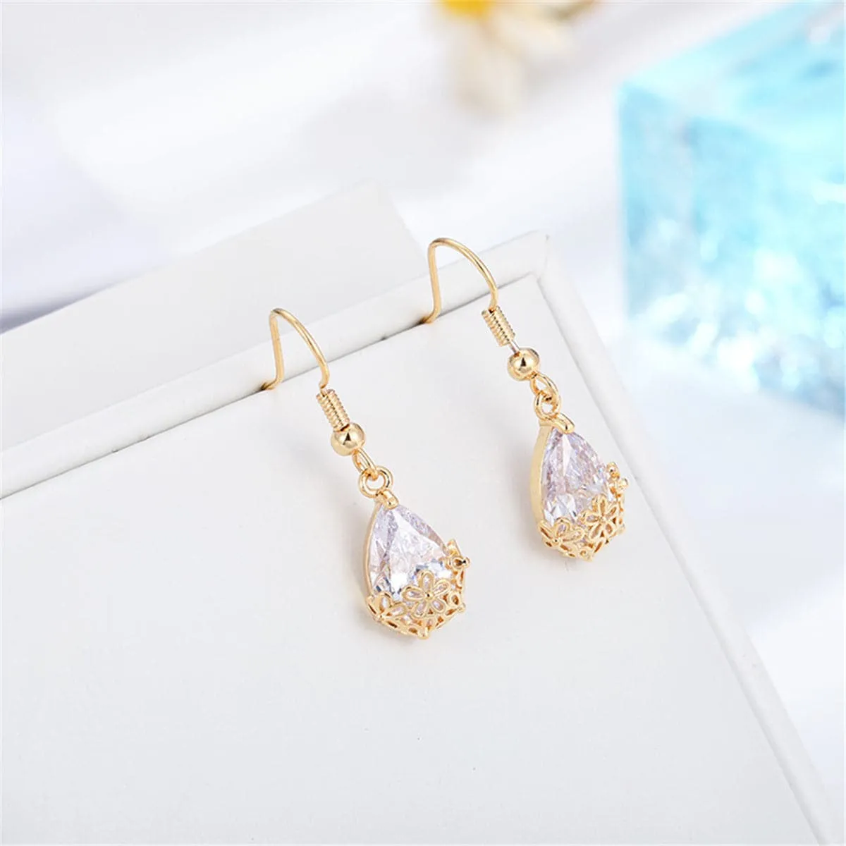 Crystal & 18K Gold-Plated Floral Drop Earrings