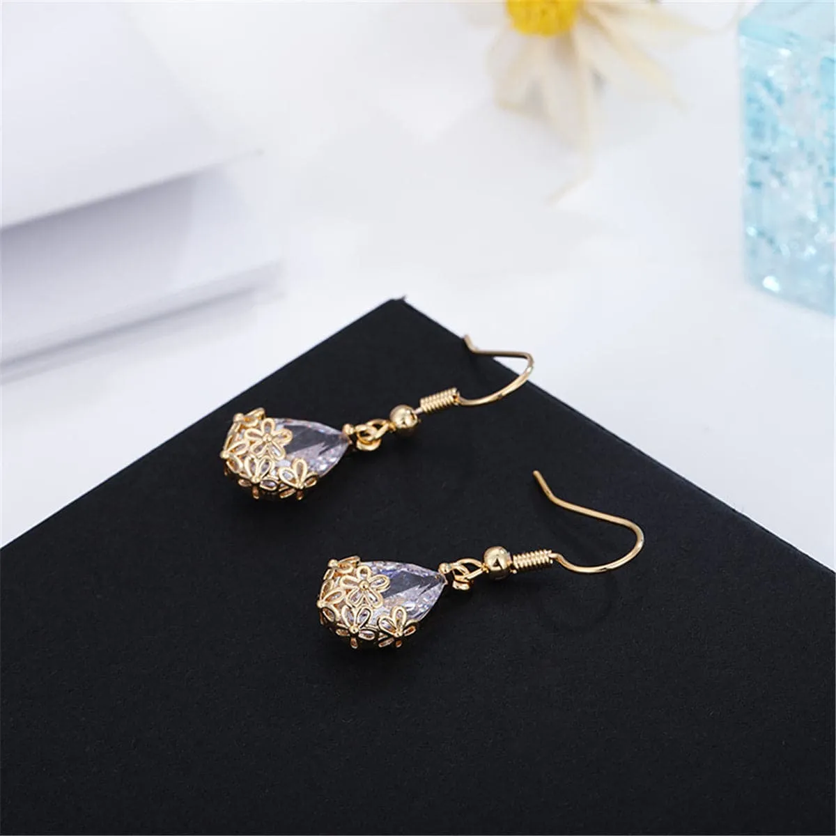 Crystal & 18K Gold-Plated Floral Drop Earrings