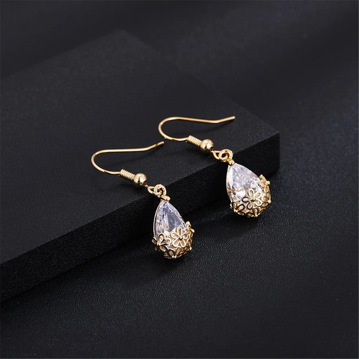 Crystal & 18K Gold-Plated Floral Drop Earrings