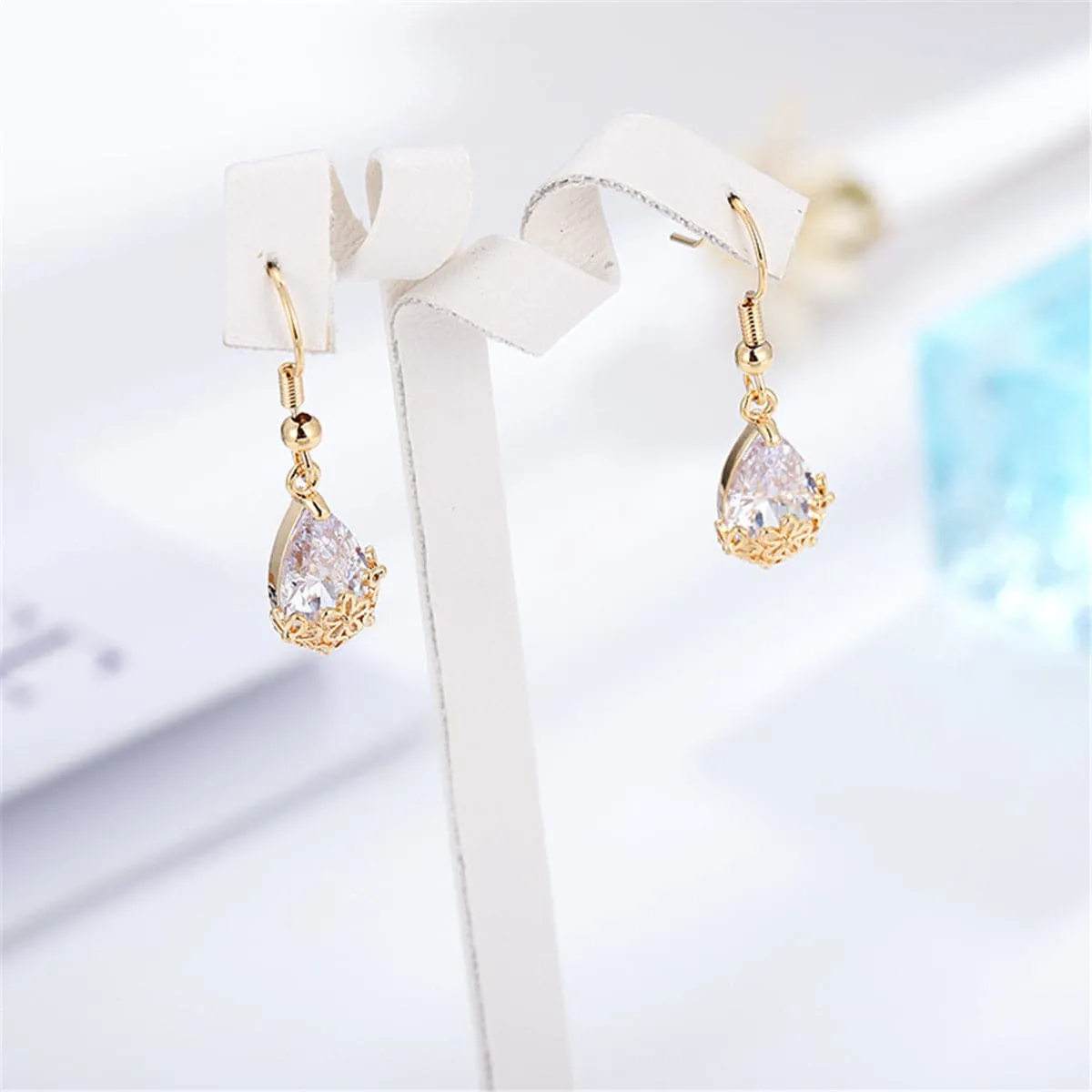 Crystal & 18K Gold-Plated Floral Drop Earrings
